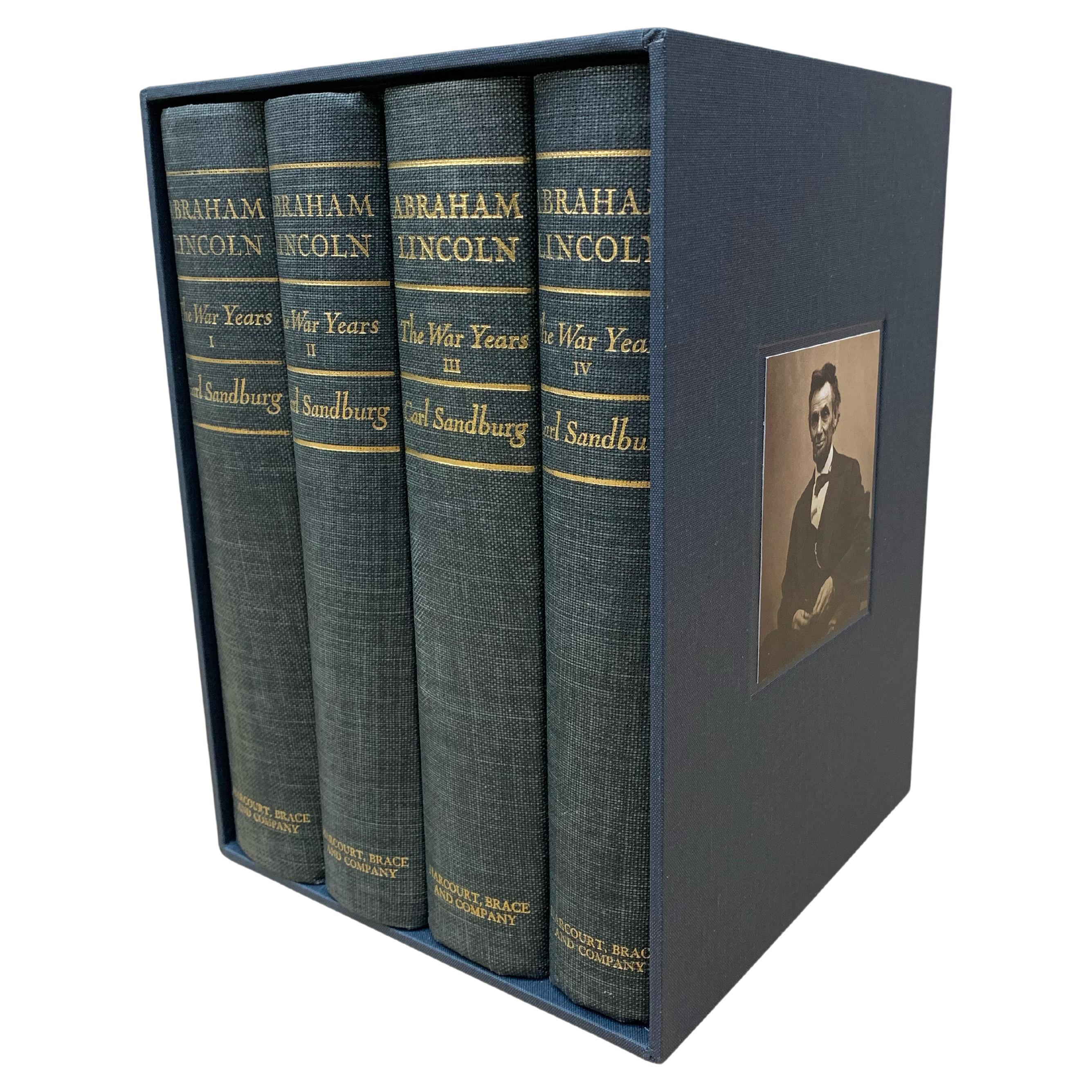 Sandburg, Carl (1878-1967). Abraham Lincoln: The War Years. New York: Harcourt, Brace & Company, 1939. 4 volumes, 8vo. Illustrated. Original publisher's blue cloth with gilt titles to spines, top edges stained yellow. With a new custom lined