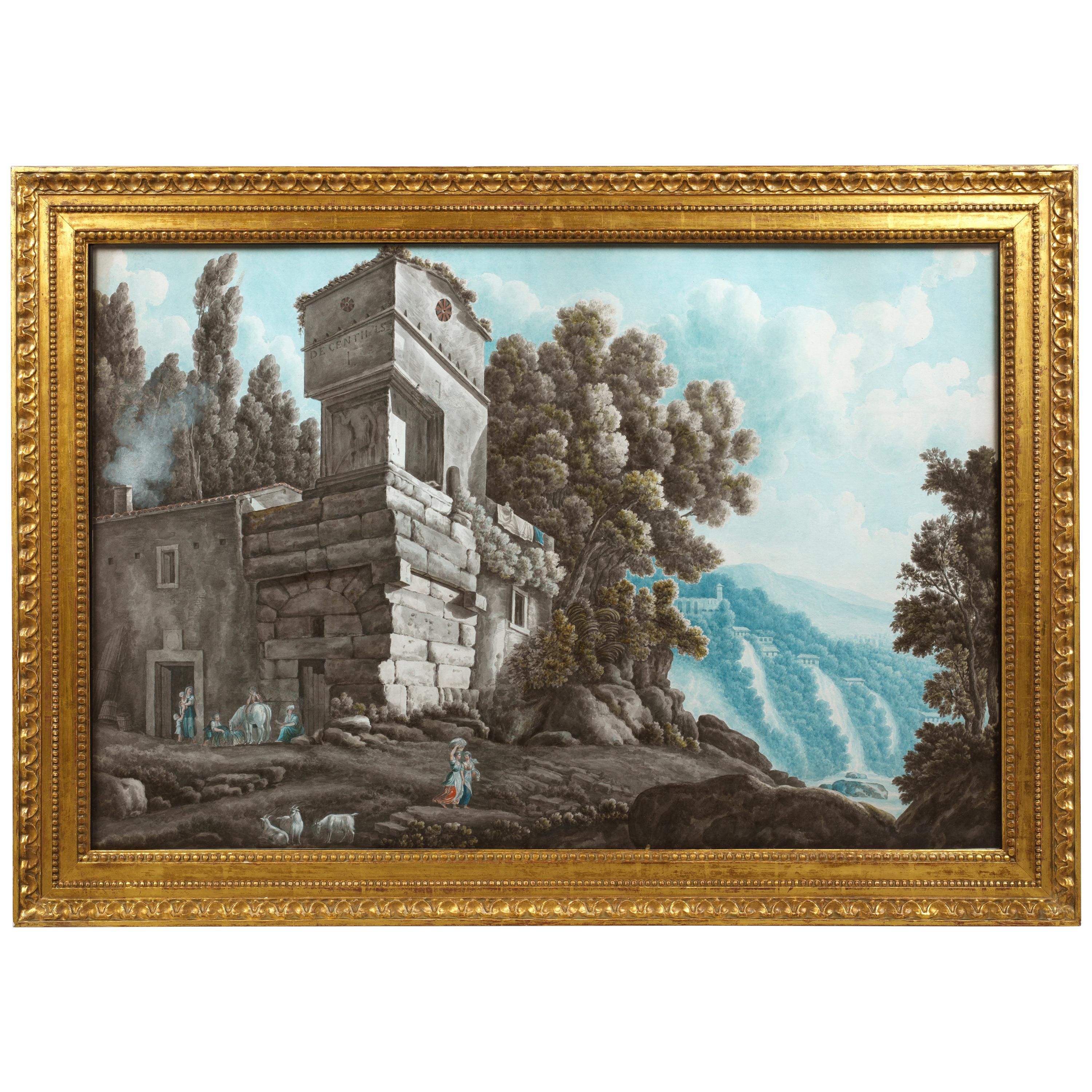 Abraham Louis Rodolphe Ducros View of a Villa beside the Cascades at Tivoli For Sale