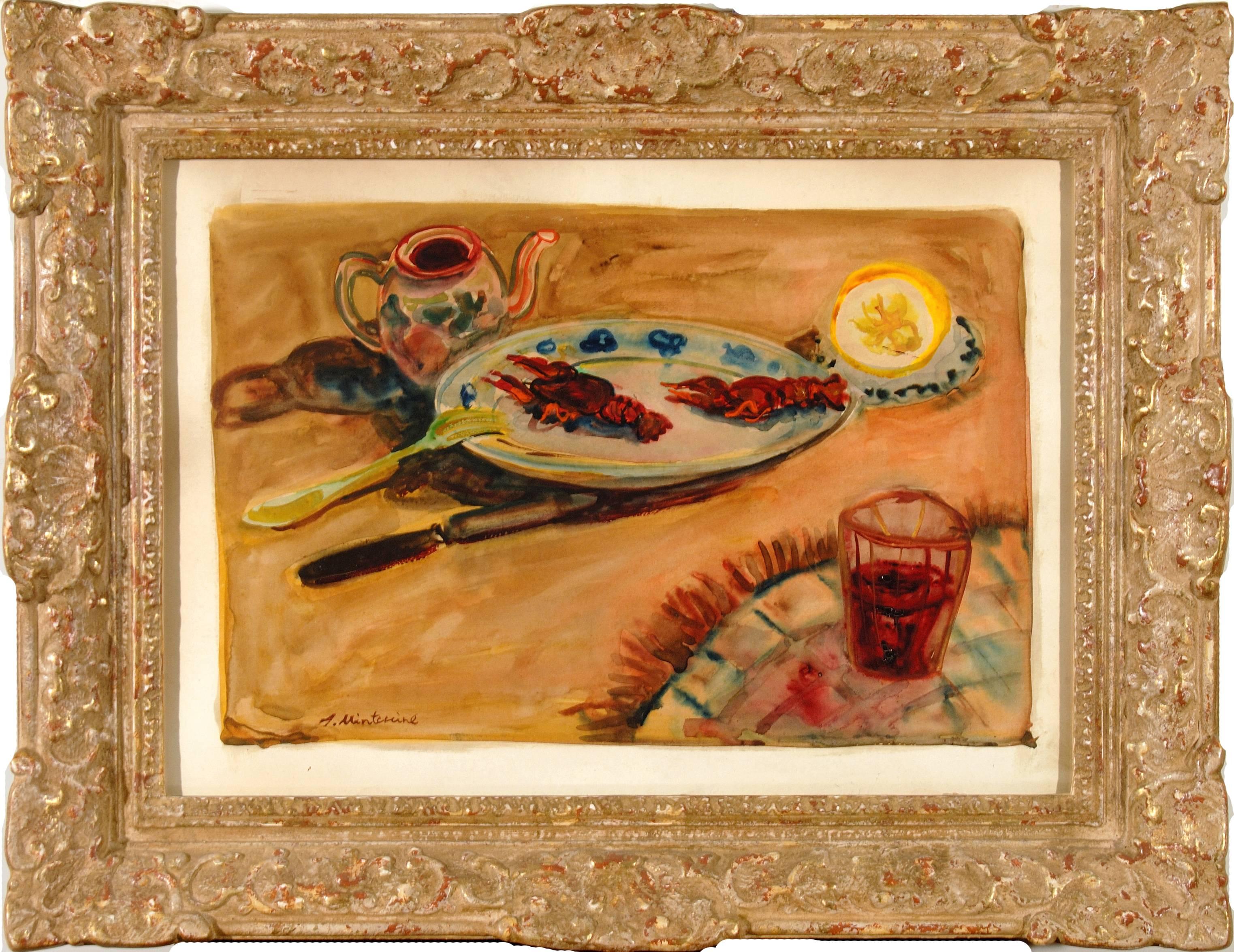 Abraham Mintchine (1898-1931) Still Life, mixed media gouache on cardboard applied on canvas, signed lower left.

SIZE: cm. 44 x 62 X 0.1 - SIZE WITH FRAME: cm. 61 x 78 x 5

Certificate of Authenticity:
Massimo di Veroli, Paris, France;
Galleria