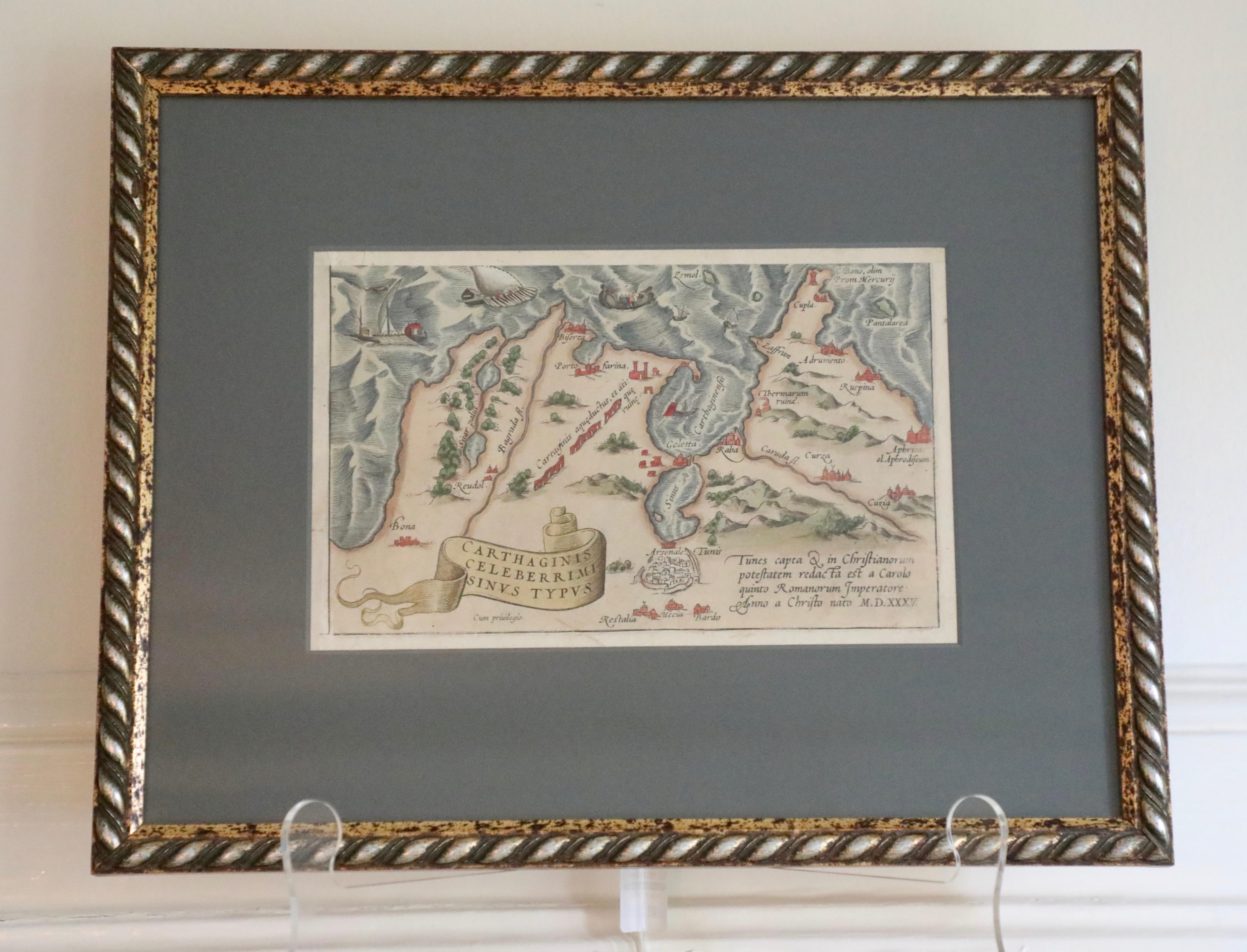 16th Century Hand Colored Engraved Map of Carthage (Tunisia) - Print by Abraham Ortelius