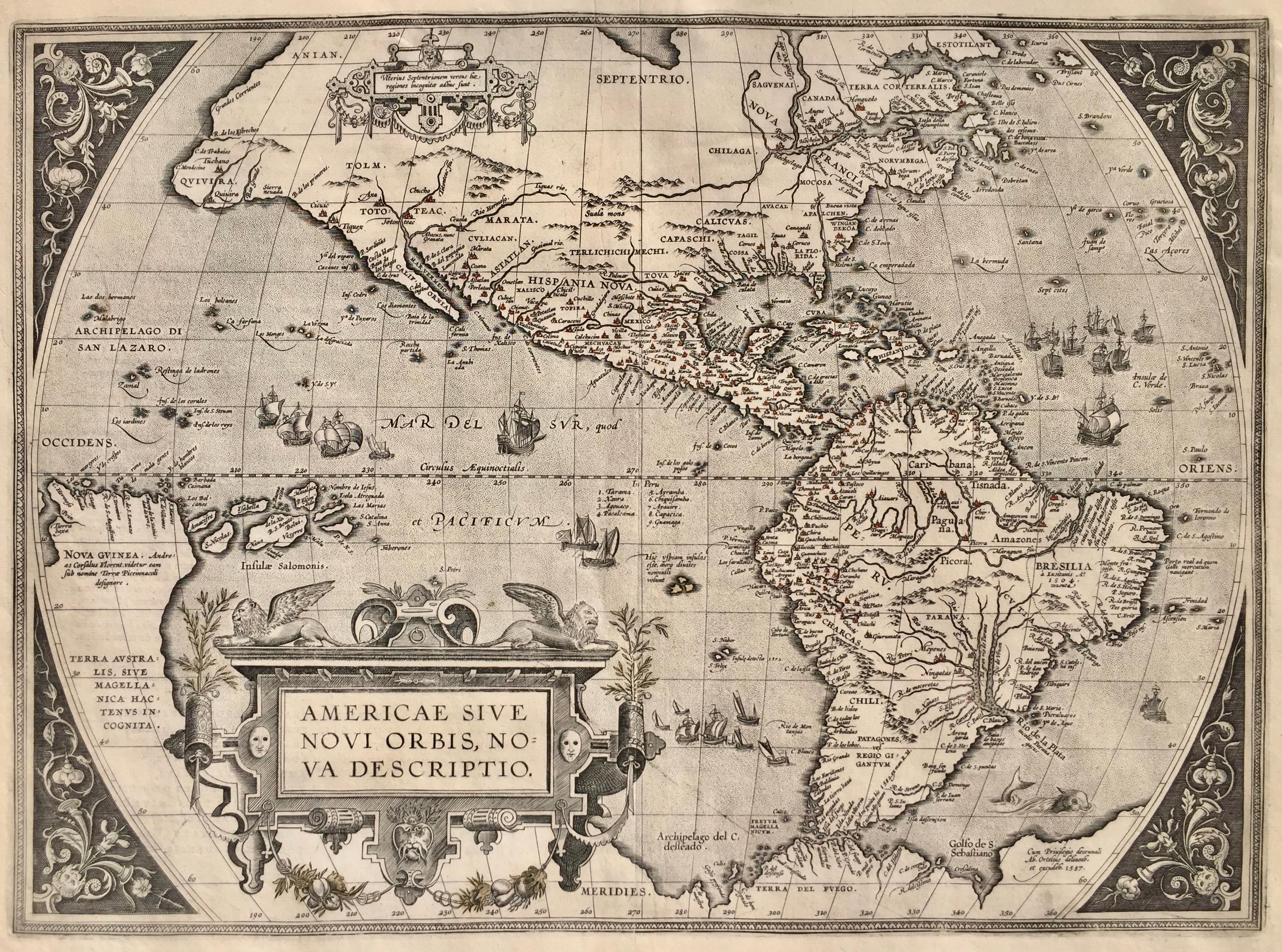 Abraham Ortelius Landscape Print - AMERICAE - Sive Novi Orbis, Nova Descriptio