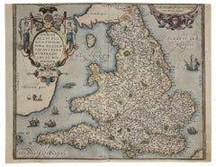 Anglia Map - Original Etching by Abraham Ortelius - 1584