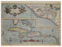 Culiacana and Cuba Map - Original Etching by Abraham Ortelius - 1584