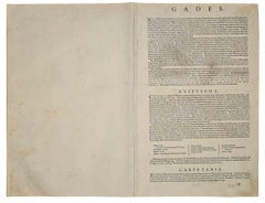 Gades Map (Map of Cadiz) - Original Etching by Abraham Ortelius - 1584
