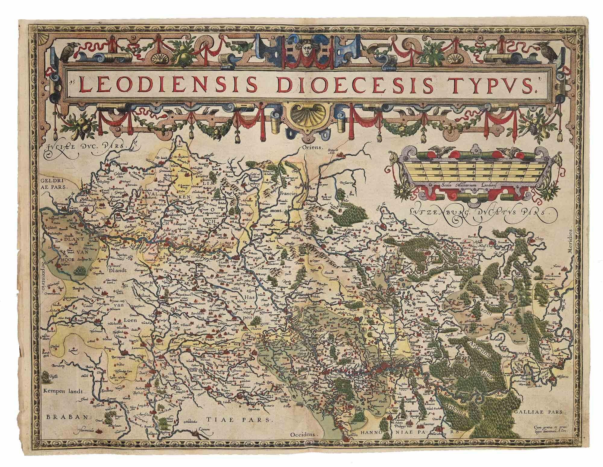 Map of Liege - Original Etching by Abraham Ortelius - 1584