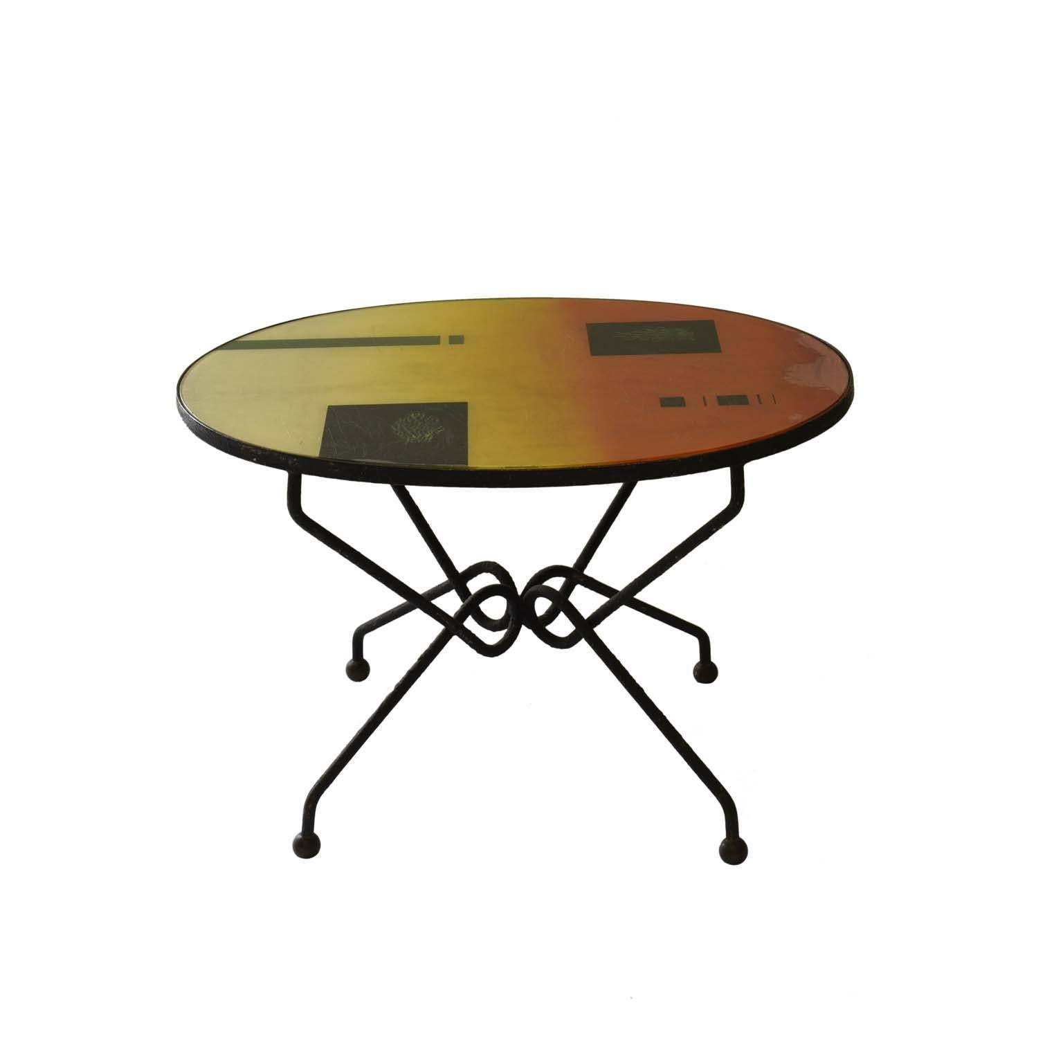 Mid-Century Modern Midcentury Brazilian Side Table with Colorful Graphics, 1970s