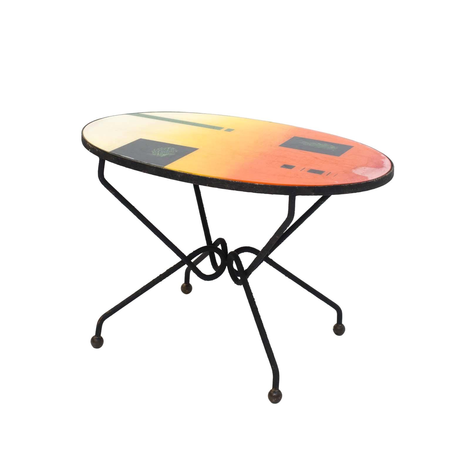 Midcentury Brazilian Side Table with Colorful Graphics, 1970s