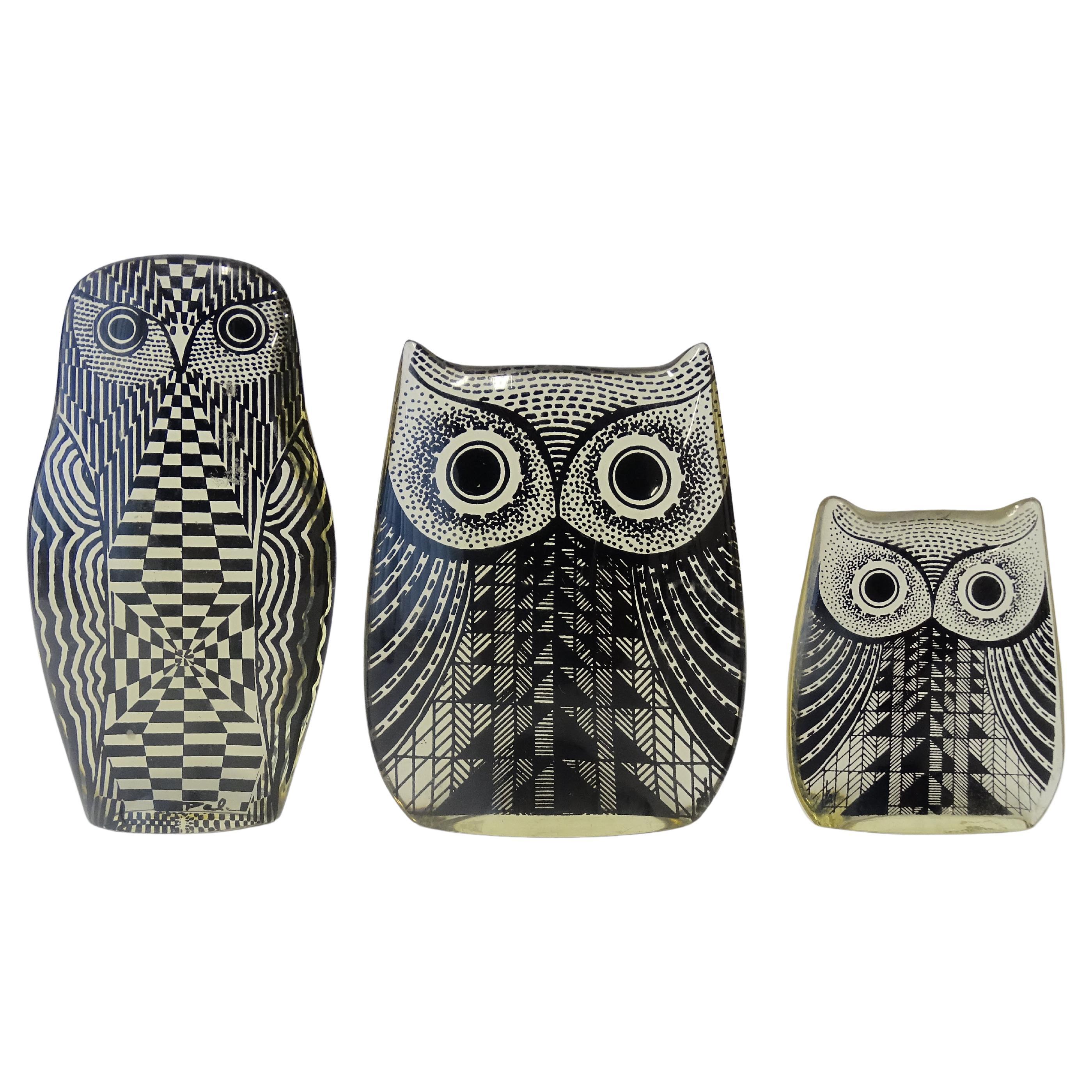 Abraham Palatnik set of three Op Art lucite owls, Brazil 1970s
