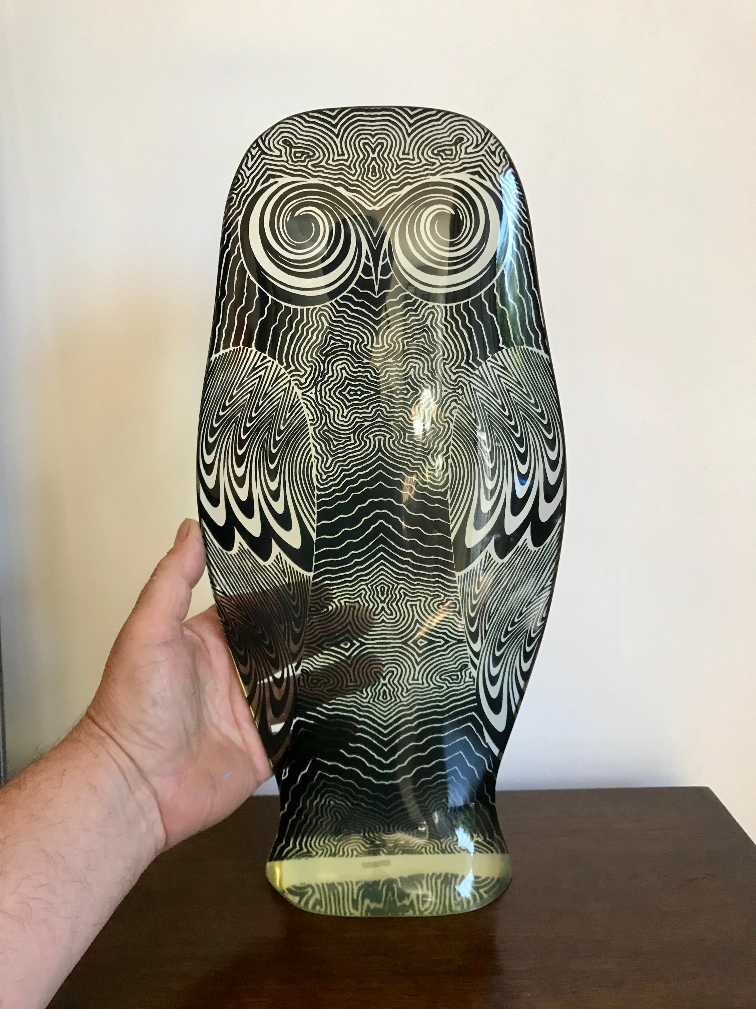 Mid-Century Modern Abraham Palatnik Tall Op Art Acrylic Owl Sculpture