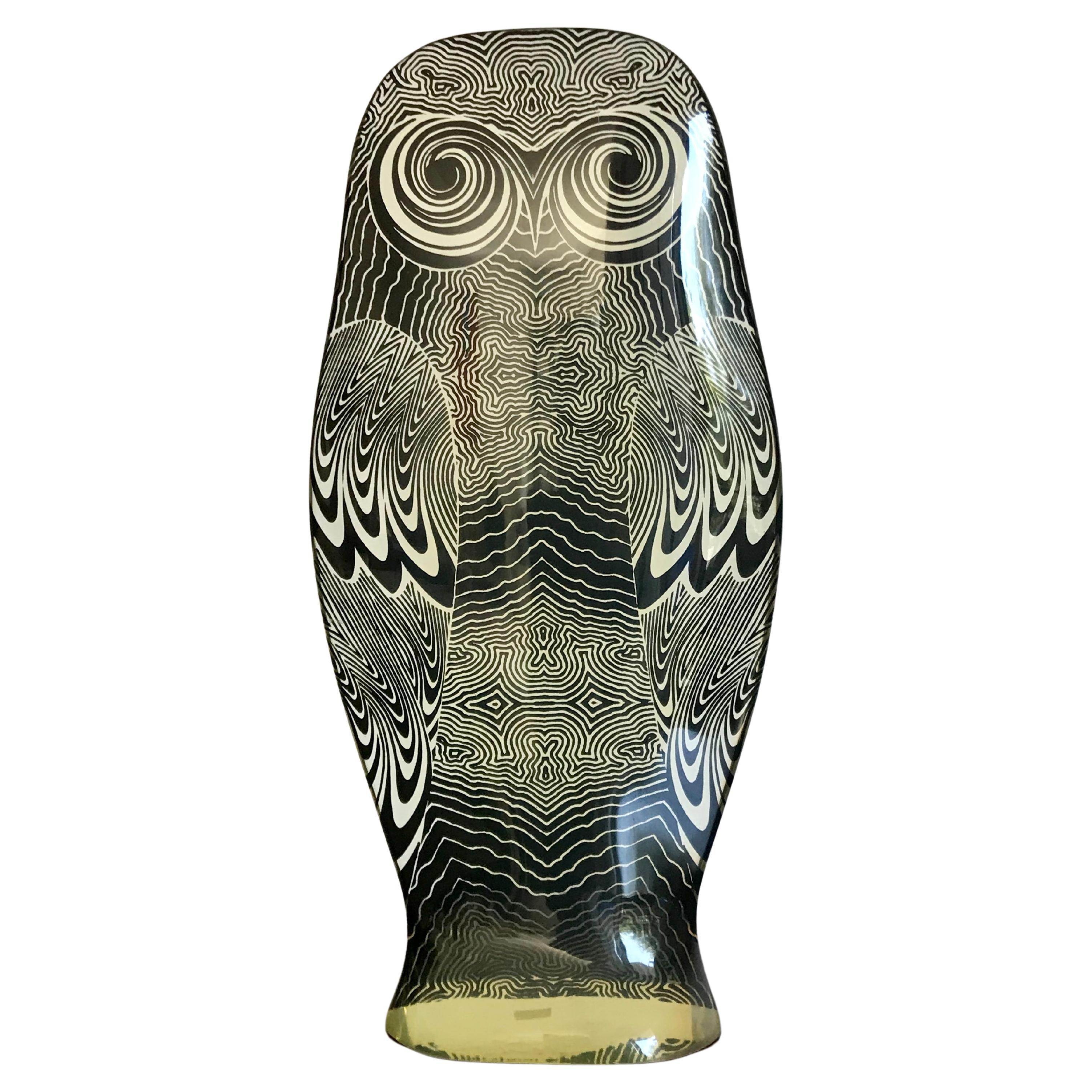 Abraham Palatnik Tall Op Art Acrylic Owl Sculpture