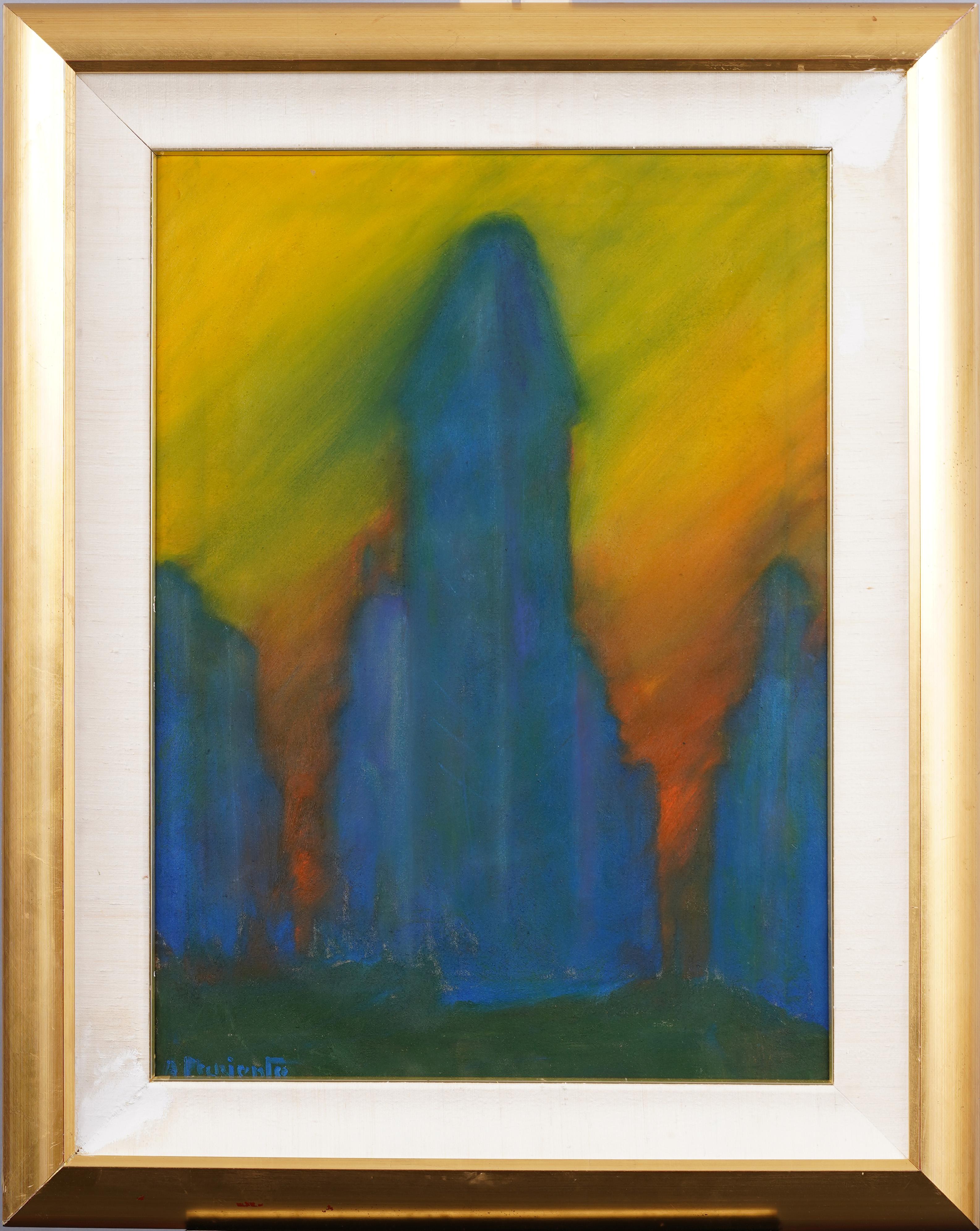 Antiguo cuadro israelí de paisaje urbano modernista americano enmarcado Edificio Flatiron - Painting Moderno de Abraham Pariente