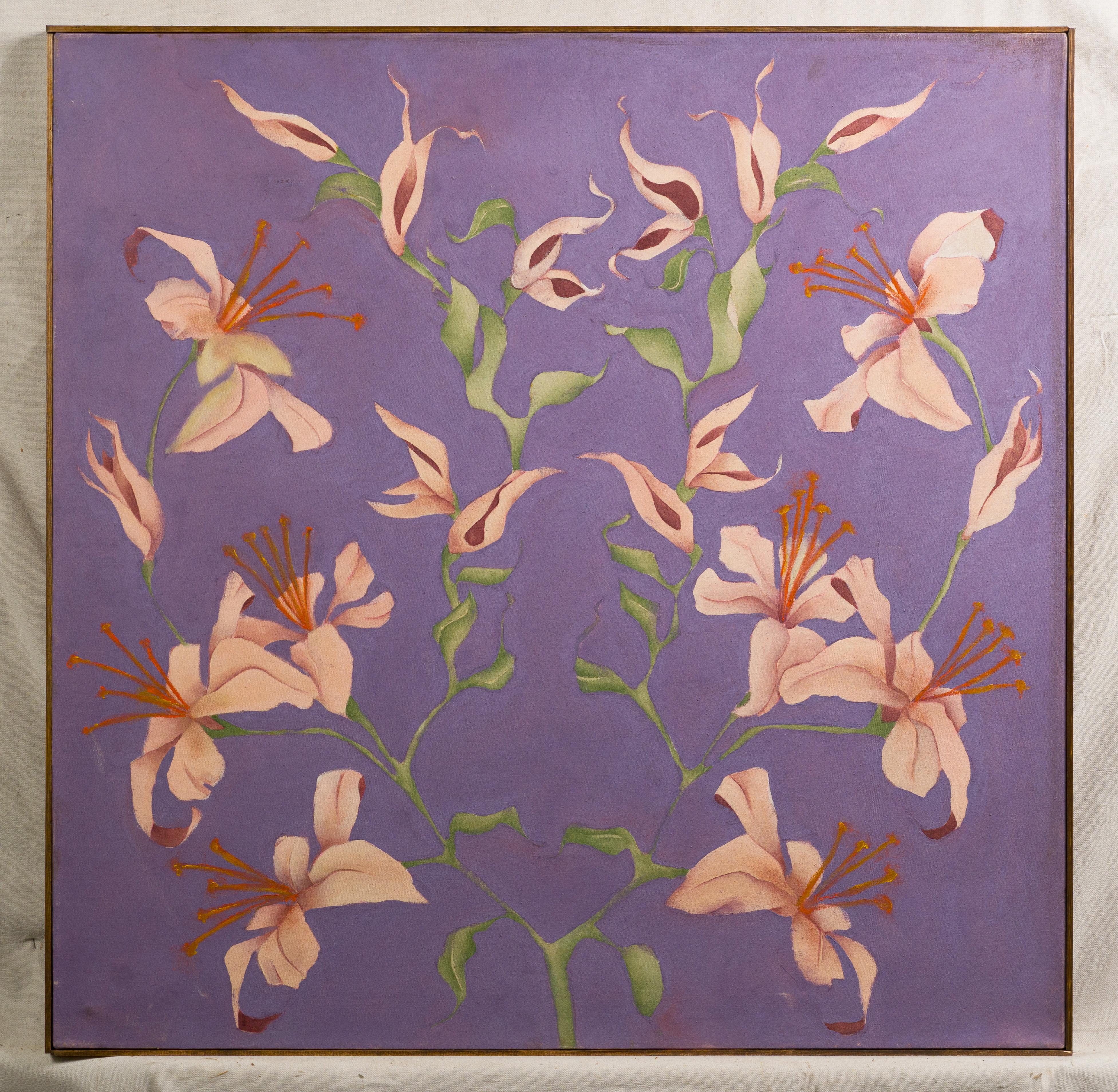 Rare peinture à l'huile abstraite moderniste new-yorkaise israélienne d'une fleur d'importance précoce - Abstrait Painting par Abraham Pariente