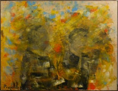Vintage Incredible Large Abstract Portrait Signed Modernist Oil Painting
