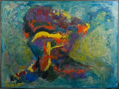 Vintage Incredibile ritratto astratto di grandi dimensioni firmato Pittura ad olio modernista