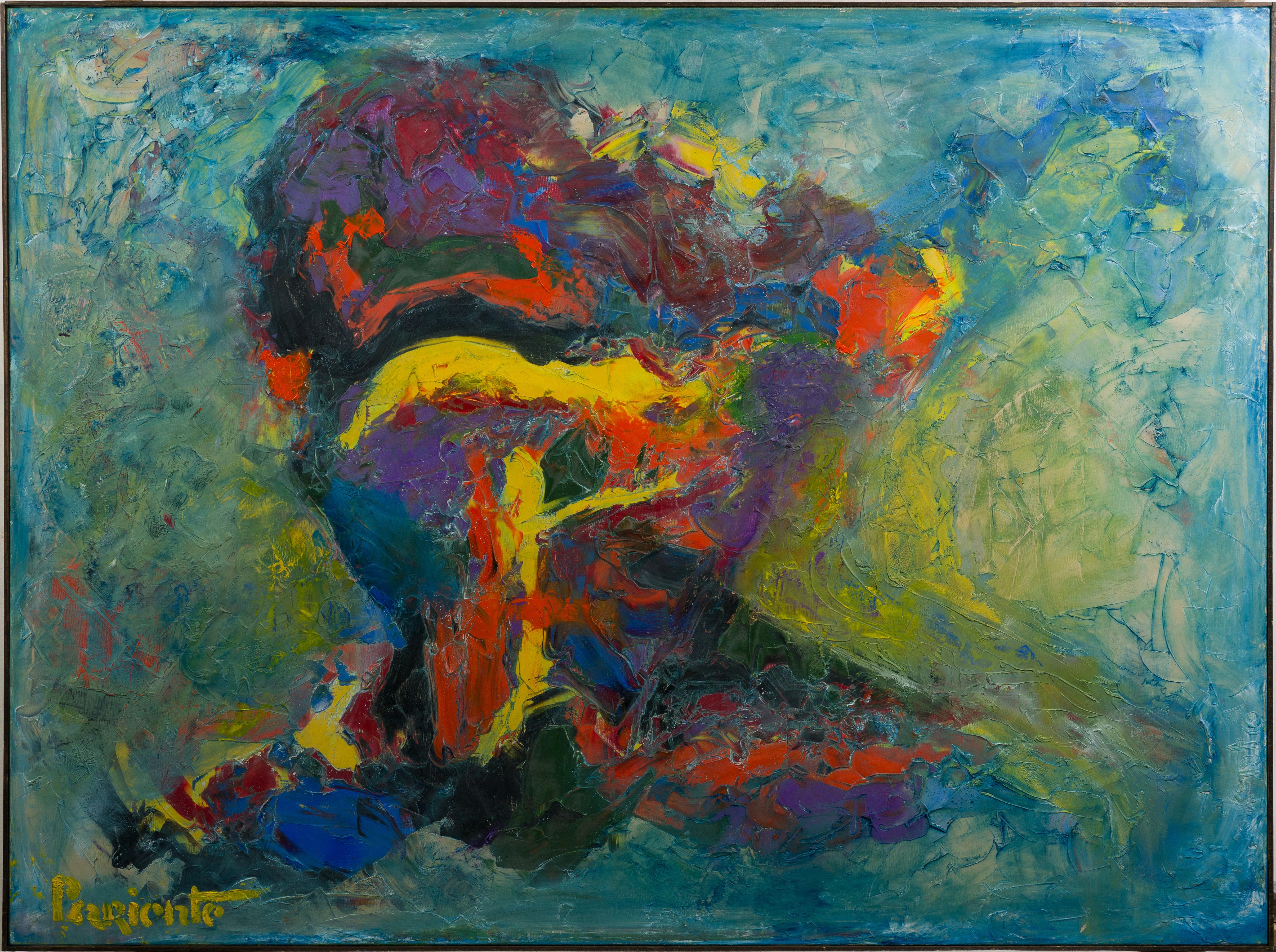 Portrait Painting de Abraham Pariente - Vintage Increíble Gran Retrato Abstracto Firmado Pintura al Óleo Modernista