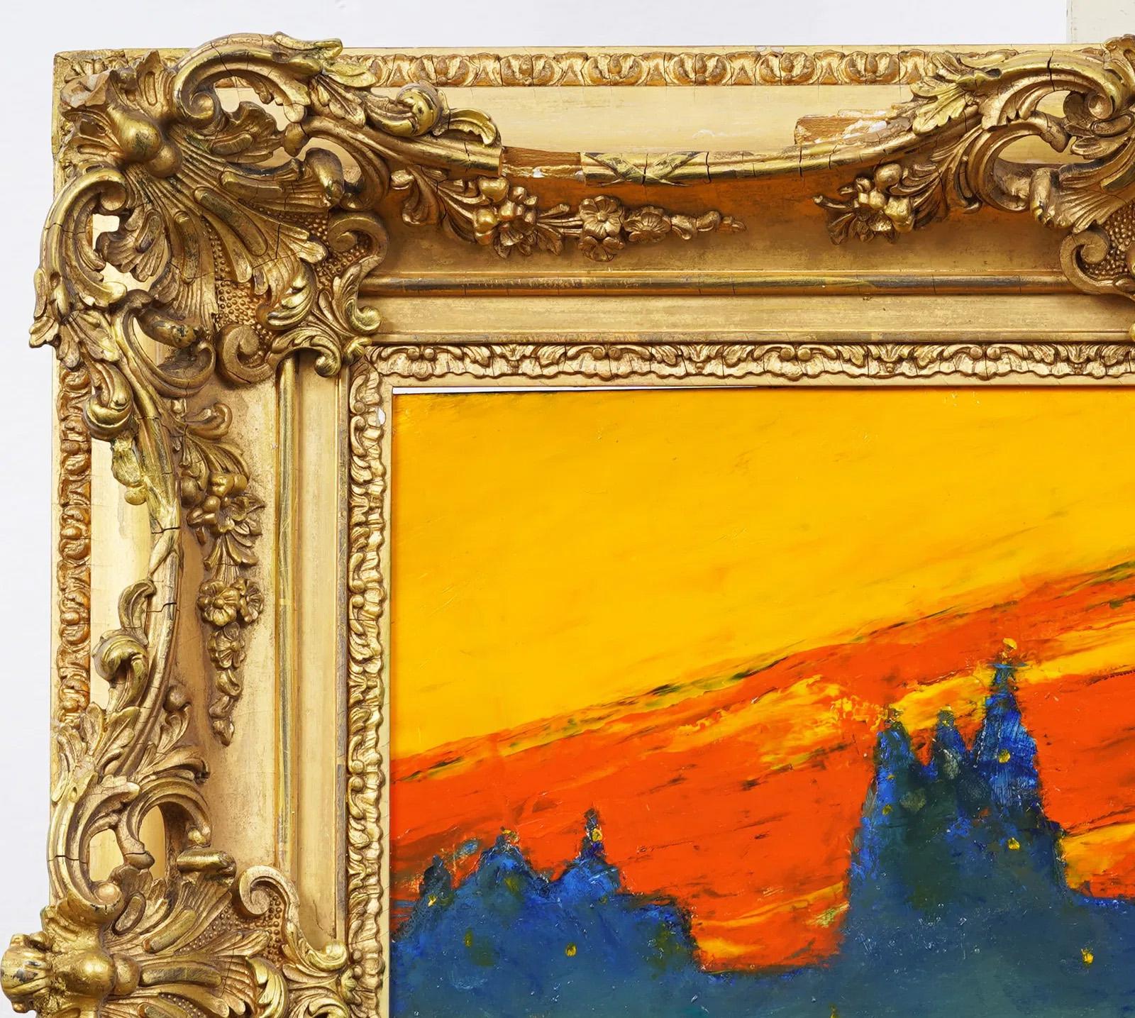 Vintage Modernist Venice Cityscape Nicely Framed Sunset Original Oil Painting en vente 1