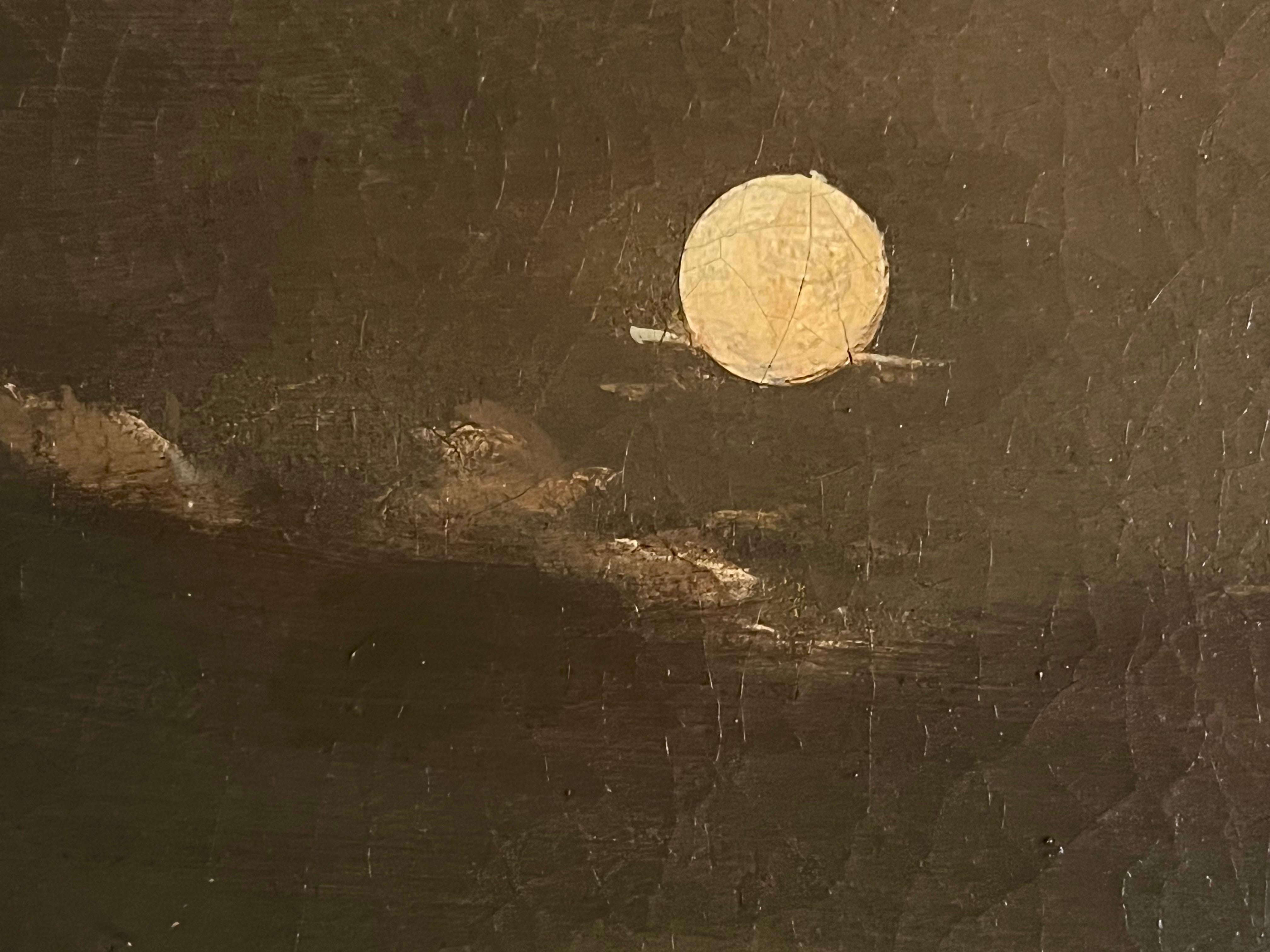 Peinture britannique du XVIIIe siècle - Paysage fluvial au clair de lune avec d'imposantes ruines 2