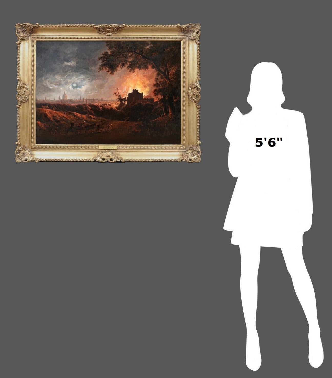 Fuego y luz de luna - Importante óleo del siglo XVIII Londres georgiano de noche - Painting Antiguos maestros de Abraham Pether