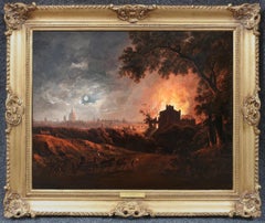 Fuego y luz de luna - Importante óleo del siglo XVIII Londres georgiano de noche