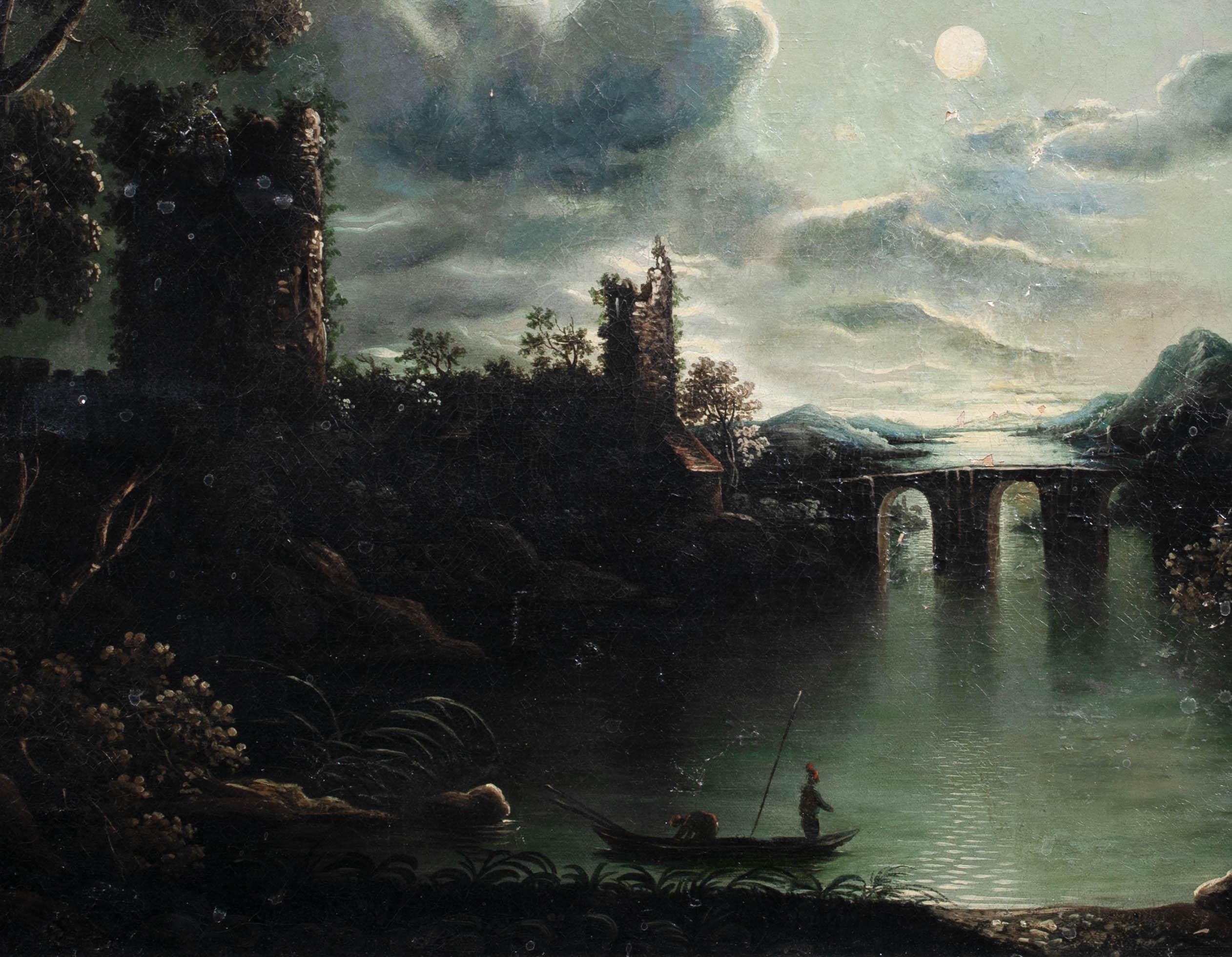 Moonlit River Landscape, 19th Century  Circle of Sebastian PETHER (1790-1844)  2