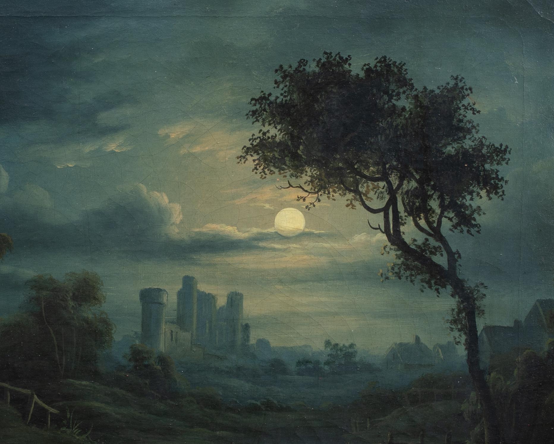 Moonlit River Landscape, 19th Century

Circle of Sebastian PETHER (1790-1844)

19th Century English norturne of a moonlit river landscape with the ruins of a castle in the distance, oil on canvas. Excellent quality and condition extensive view of