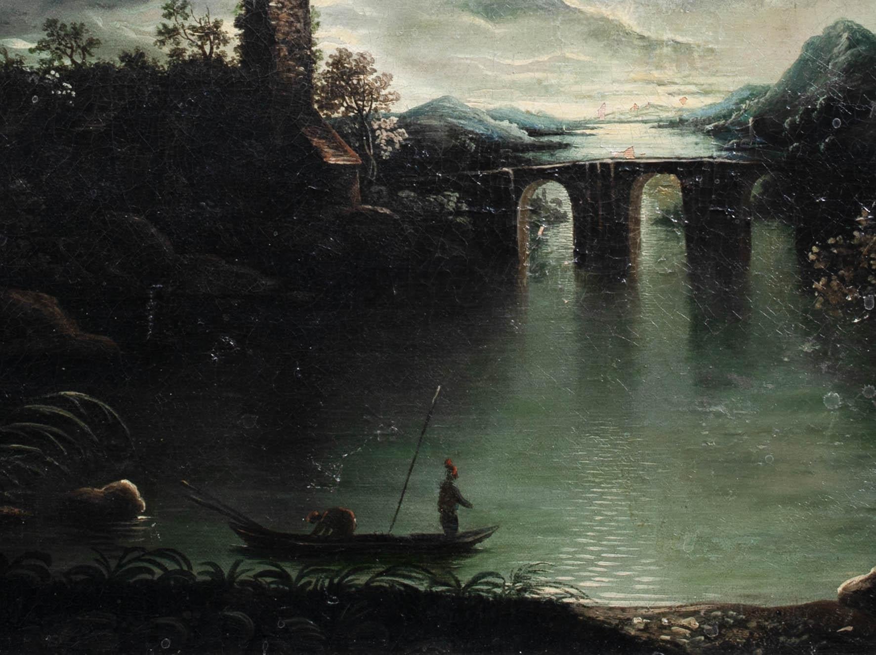 Moonlit River Landscape, 19th Century  Circle of Sebastian PETHER (1790-1844)  3