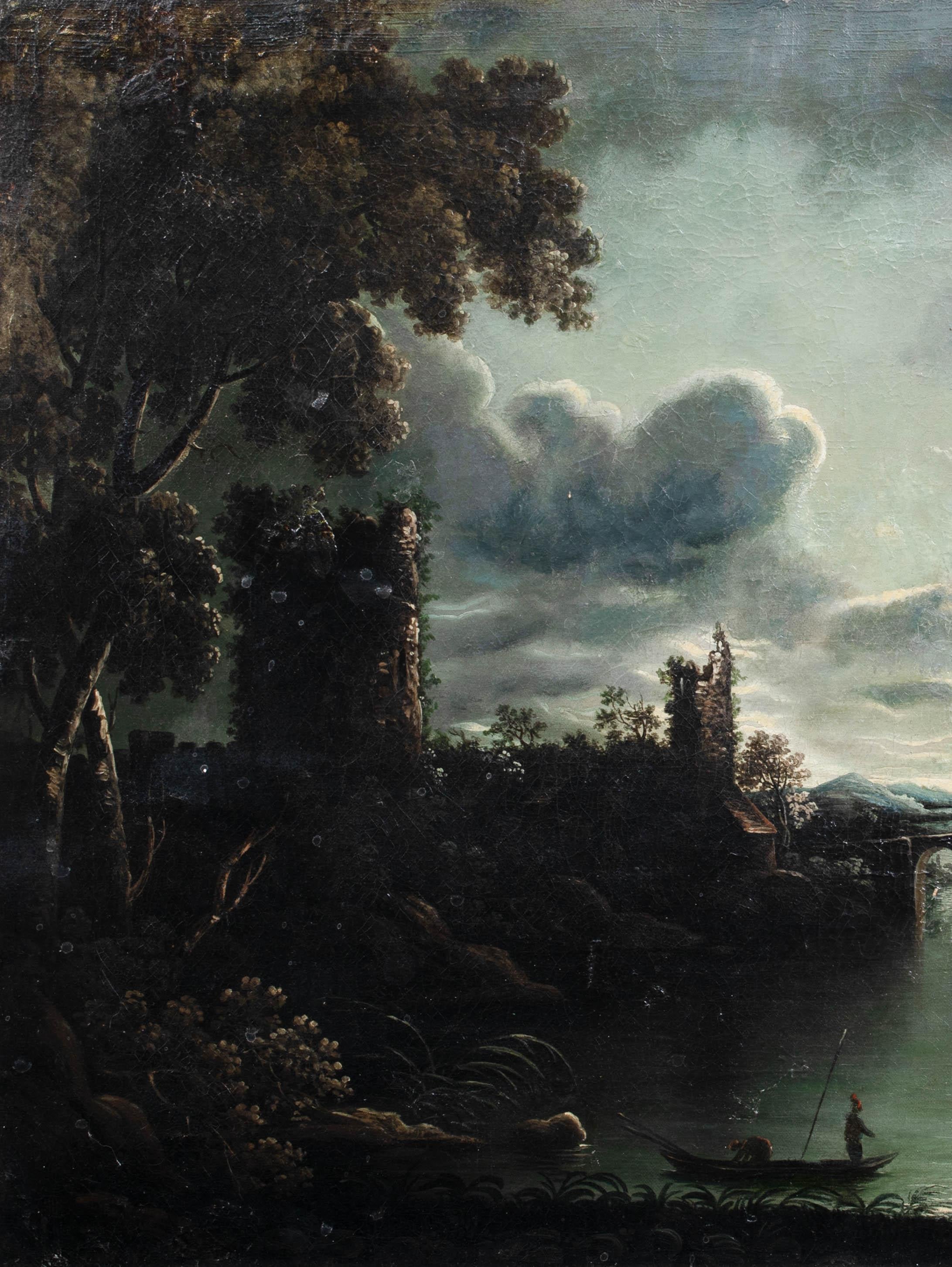 Moonlit River Landscape, 19th Century  Circle of Sebastian PETHER (1790-1844)  4