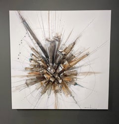Abraham Pinto, „Manhattan“, 46x46“, Urban NYC, Landschaft, Neutralweißes Gemälde