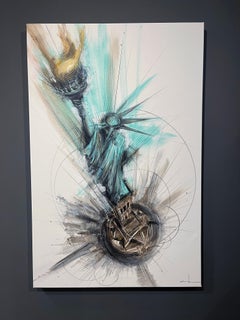 Abraham Pinto, "Miss Liberty" 46x30" Urban NYC Freiheitsstatue Gemälde