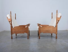 Abraham Sprij, coppia di poltrone in rovere massiccio e bouclé, anni '60
