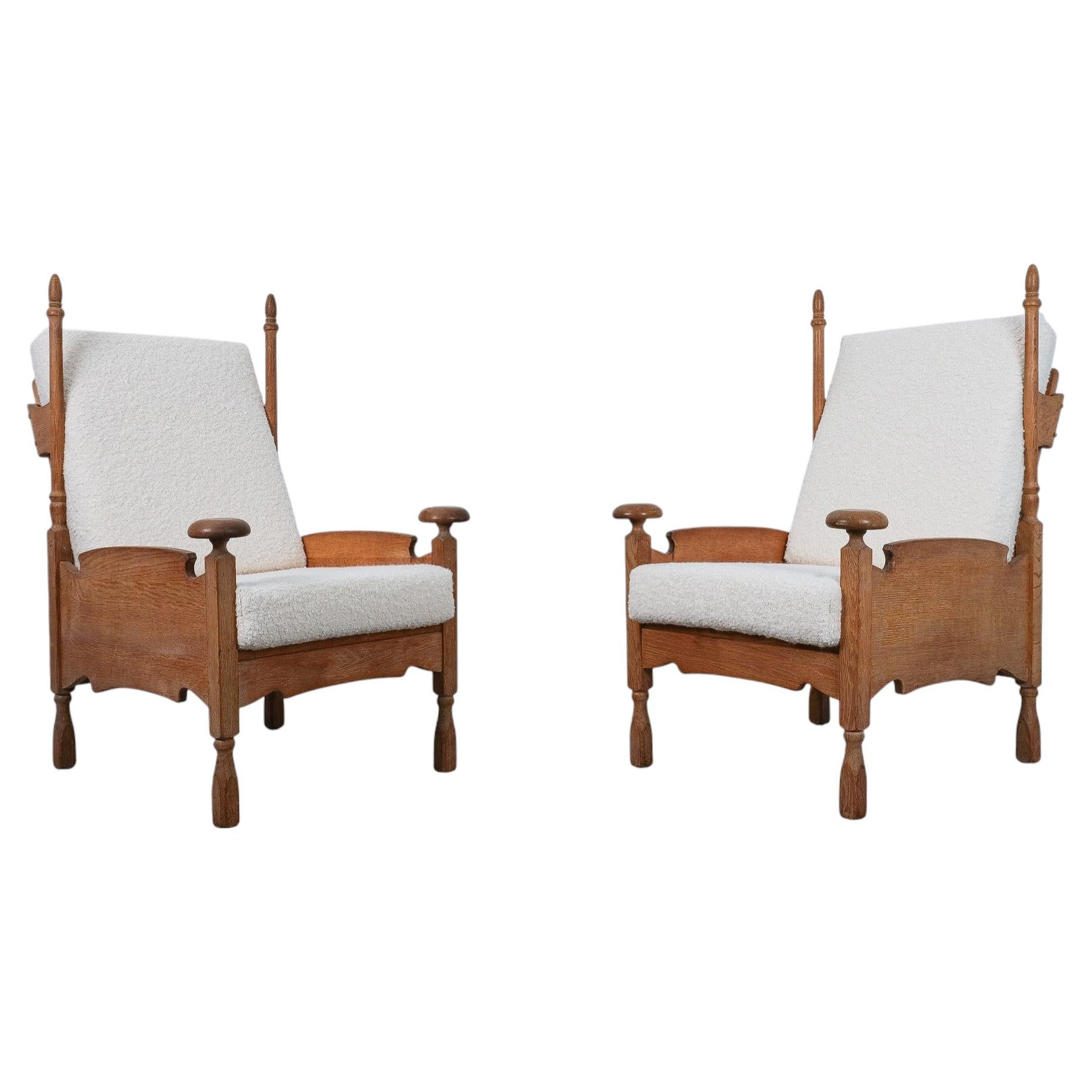 Abraham Sprij Pair of Lounge Chairs in Solid Oak and Bouclé, 1960s