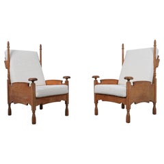 Abraham Sprij, coppia di poltrone in rovere massiccio e bouclé, anni '60