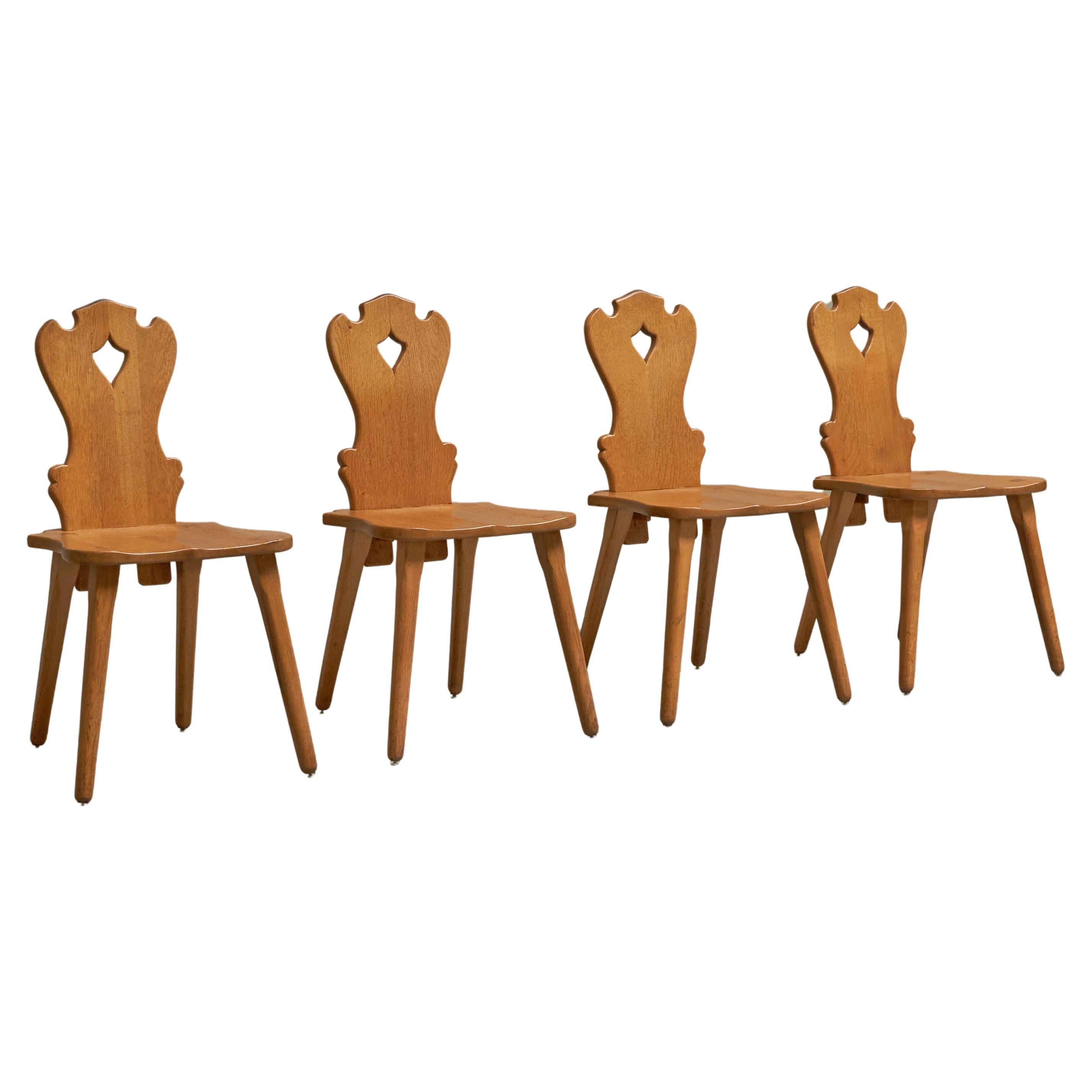 Abraham Sprij Set of 4 'Chalet Chique' Dining Chairs in Solid Oak 1960s