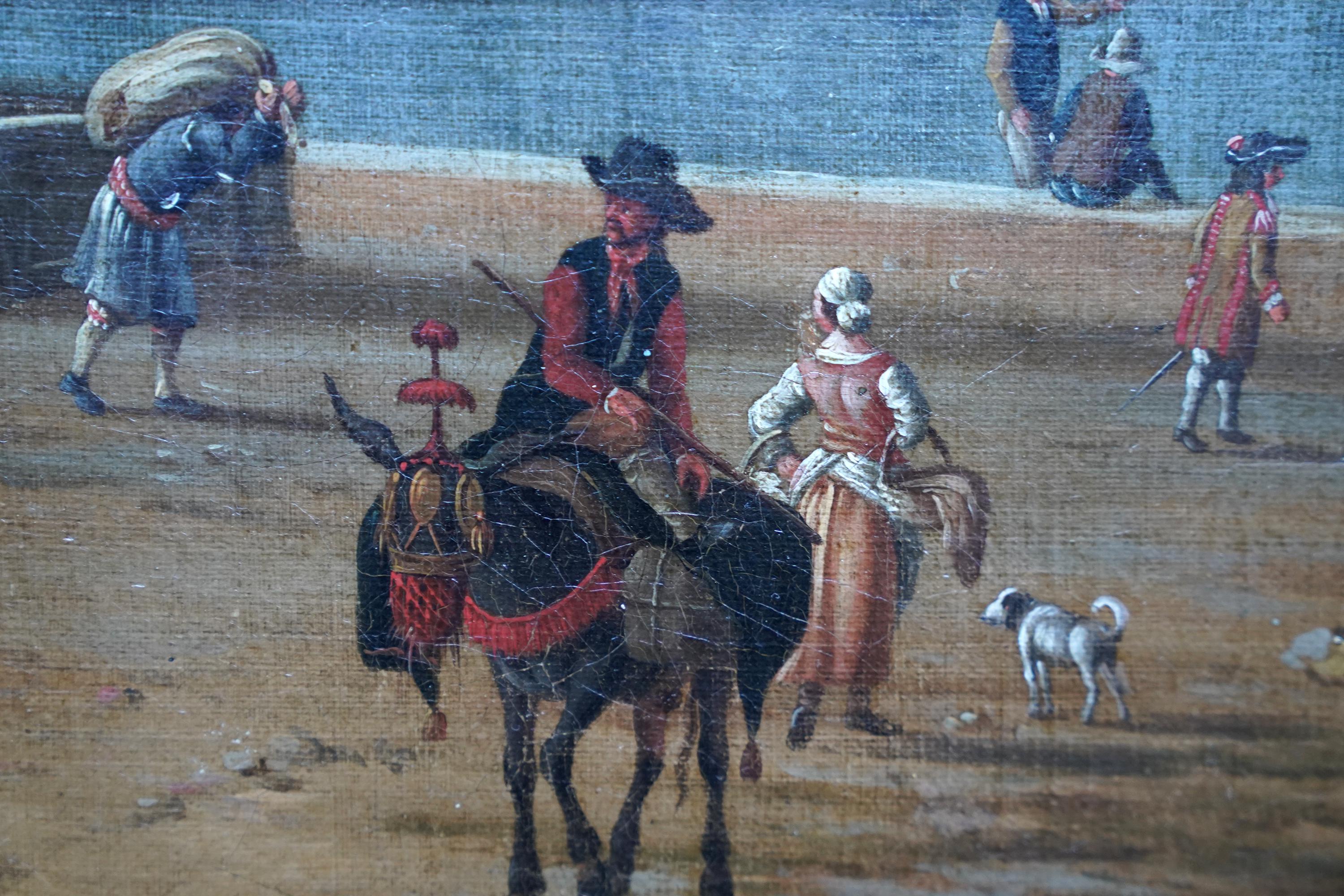 Italienischer Hafen mit Figuren am Kai - Italienisches Marine-Ölgemälde aus dem 18. im Angebot 5