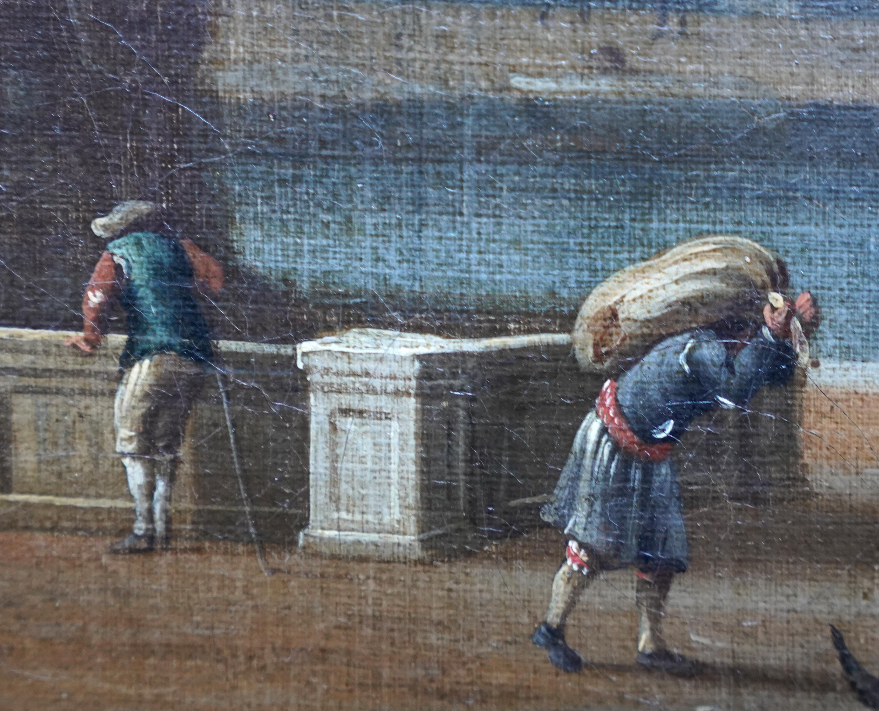 Italienischer Hafen mit Figuren am Kai - Italienisches Marine-Ölgemälde aus dem 18. im Angebot 6