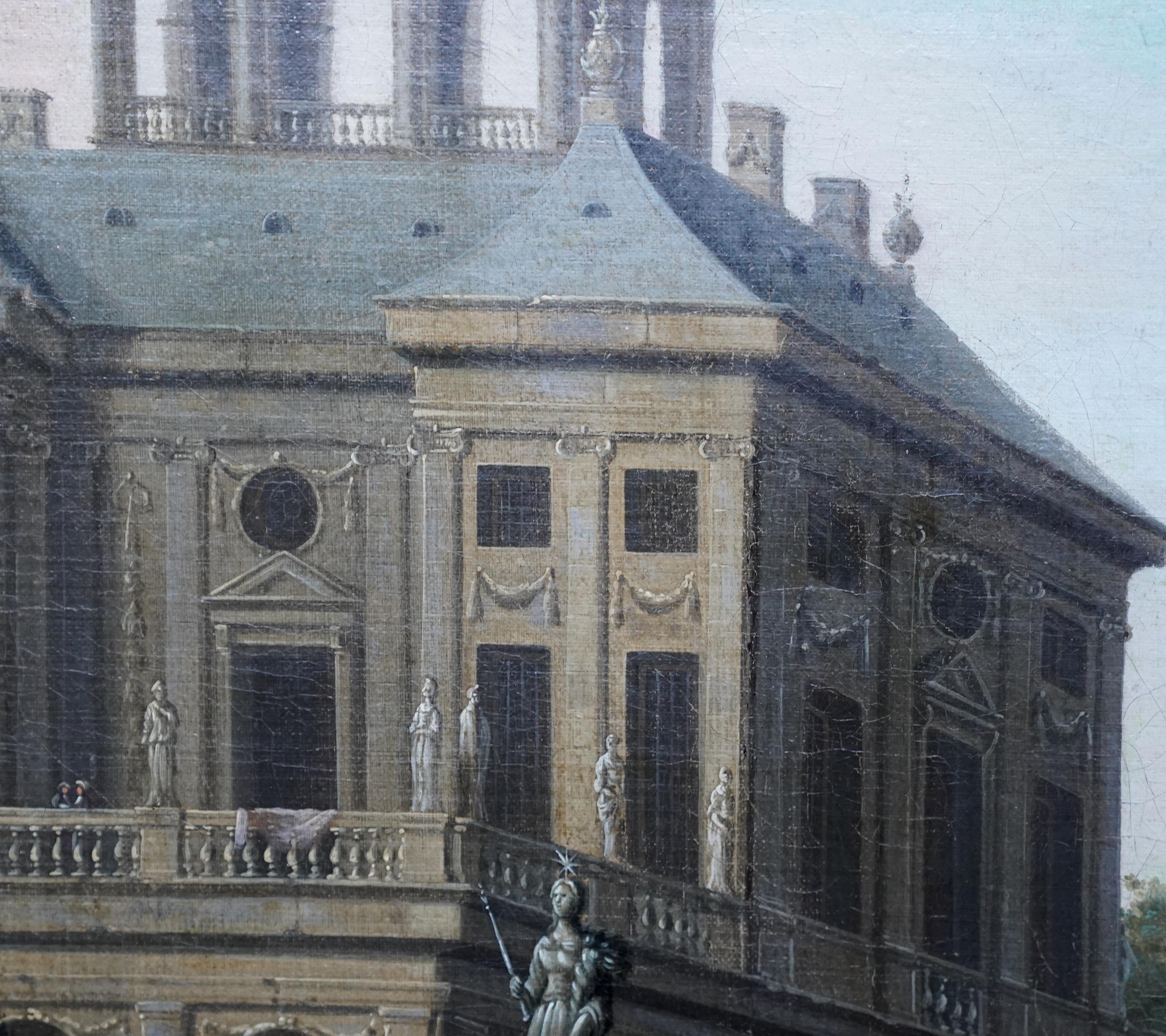 Italienischer Hafen mit Figuren am Kai - Italienisches Marine-Ölgemälde aus dem 18. im Angebot 1