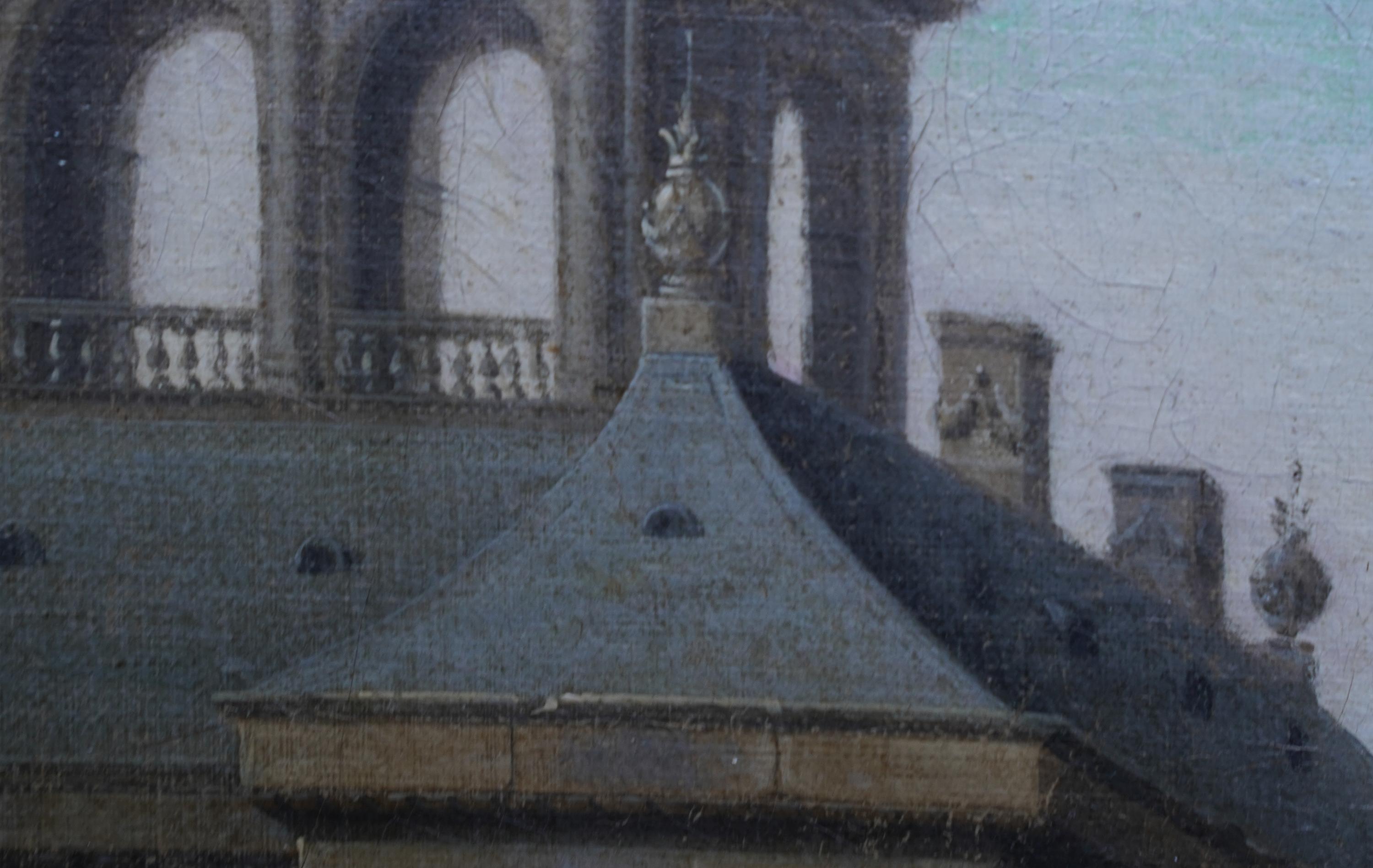 Italienischer Hafen mit Figuren am Kai - Italienisches Marine-Ölgemälde aus dem 18. im Angebot 2