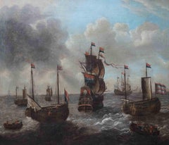 Ships Heading to Sea - Dutch 17th century Old Master marine art oil painting