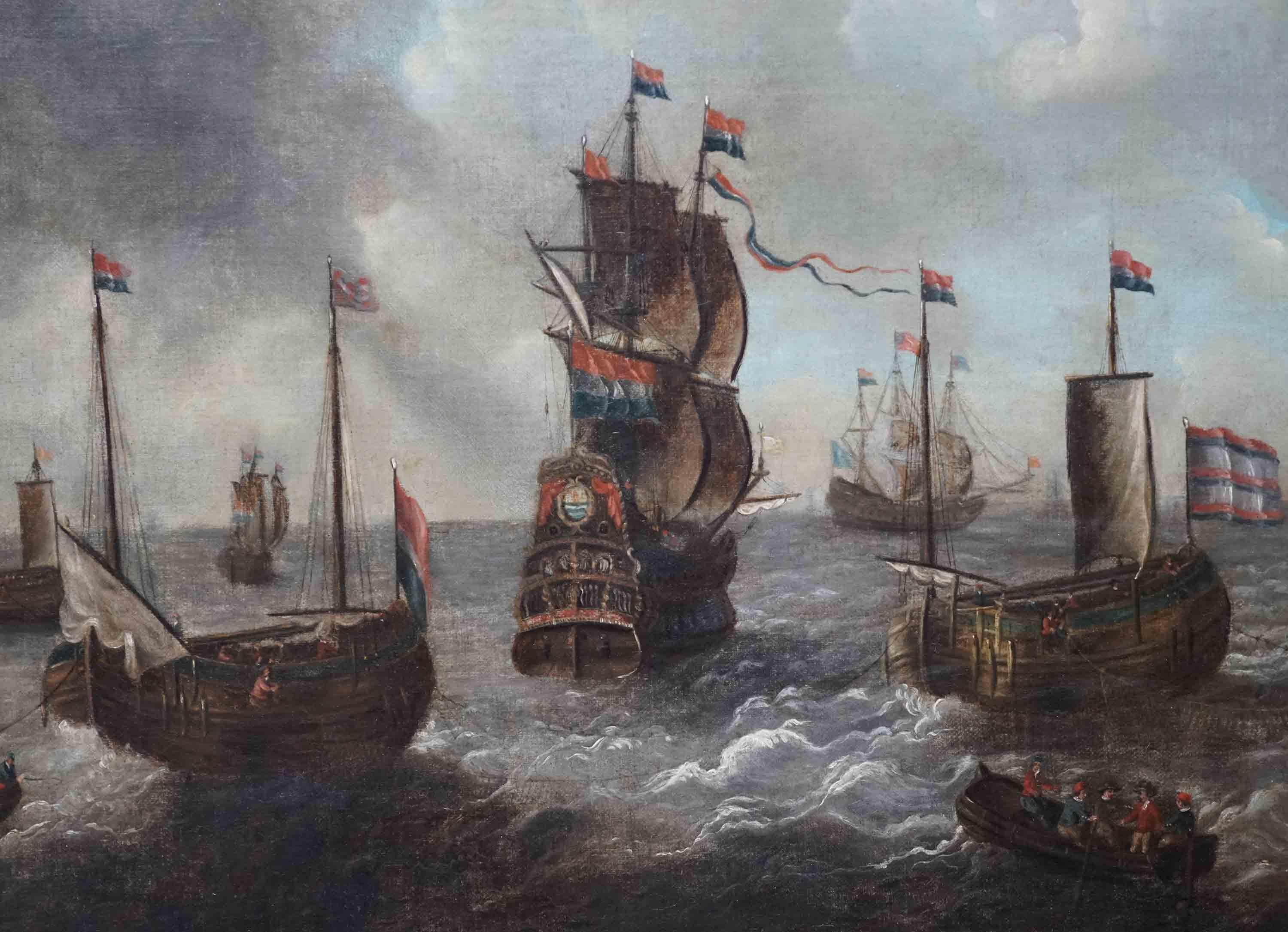 Schiffe auf dem Meer - Niederländisches Ölgemälde eines Alten Meisters der Meereskunst des 17. Jahrhunderts (Alte Meister), Painting, von Abraham Storck