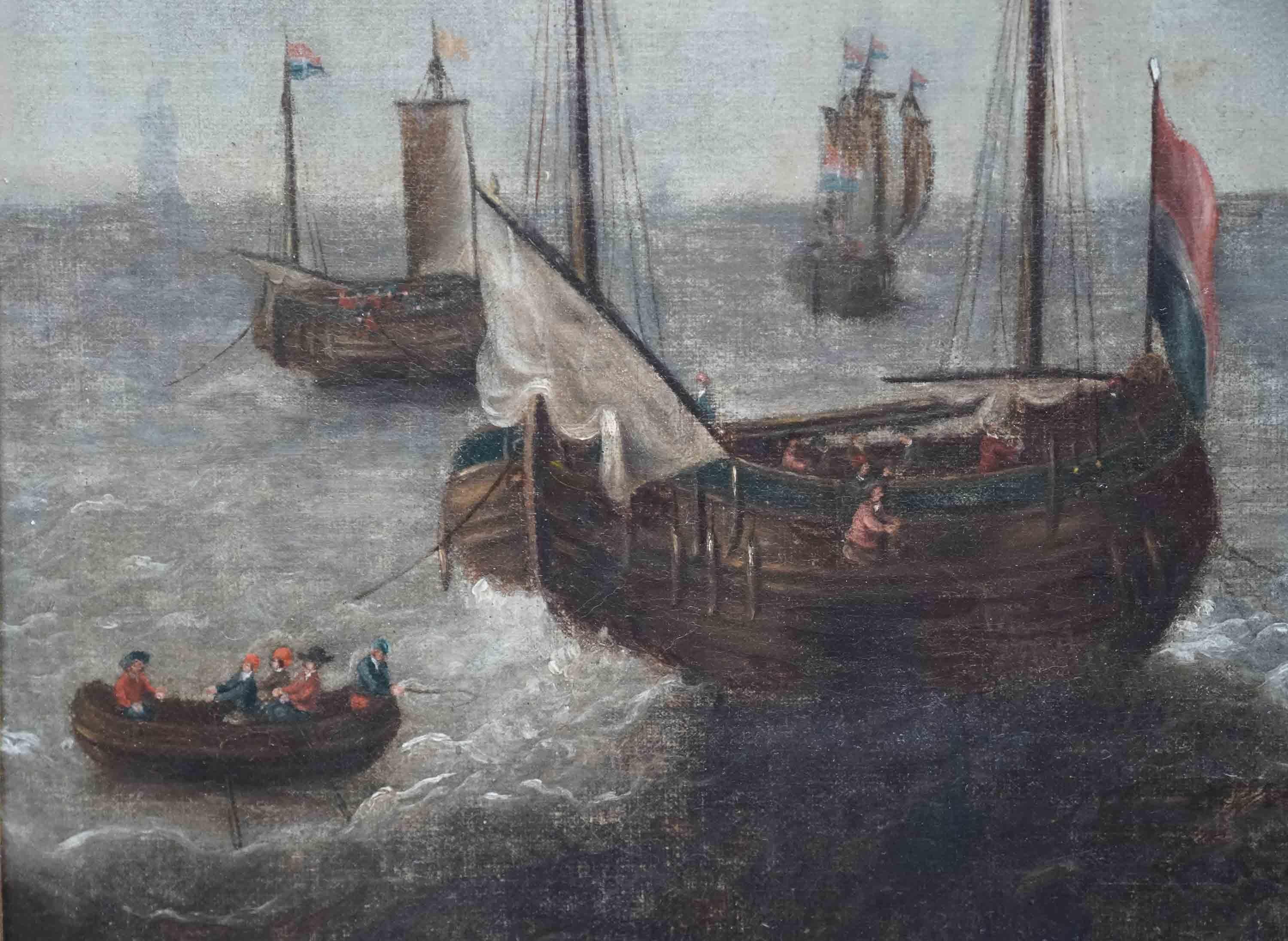 Ships Heading to Sea - Dutch 17th century Old Master marine art oil painting For Sale 1