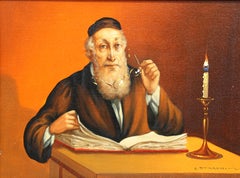 Framed Polish Rabbi, Realist Oil Painting by Abraham Straski