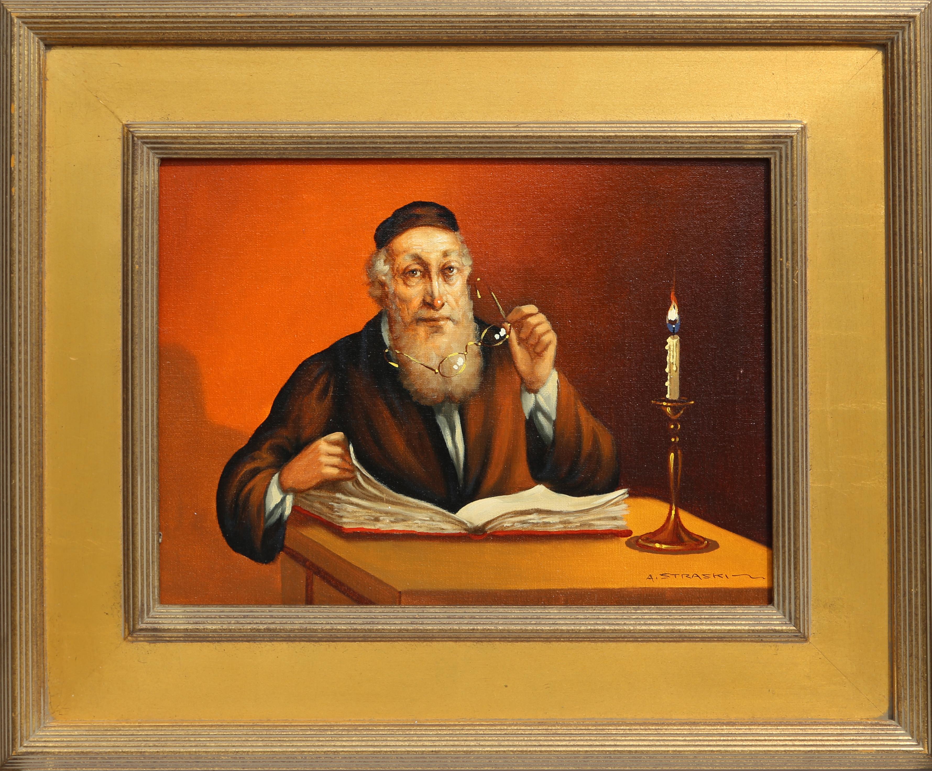 Framed Polish Rabbi, Oil Painting by Abraham Straski