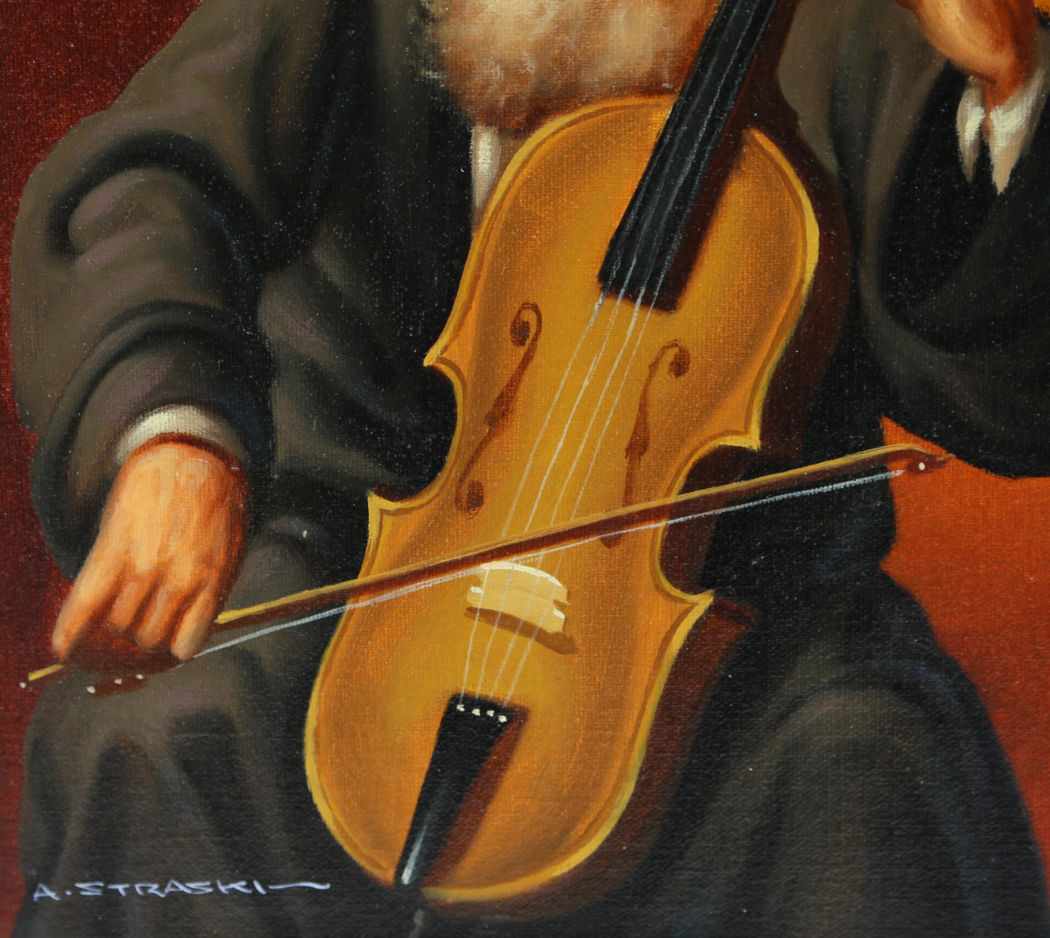 Man juif jouant du violon, peinture à l'huile d'Abraham Straski, 1952 en vente 1