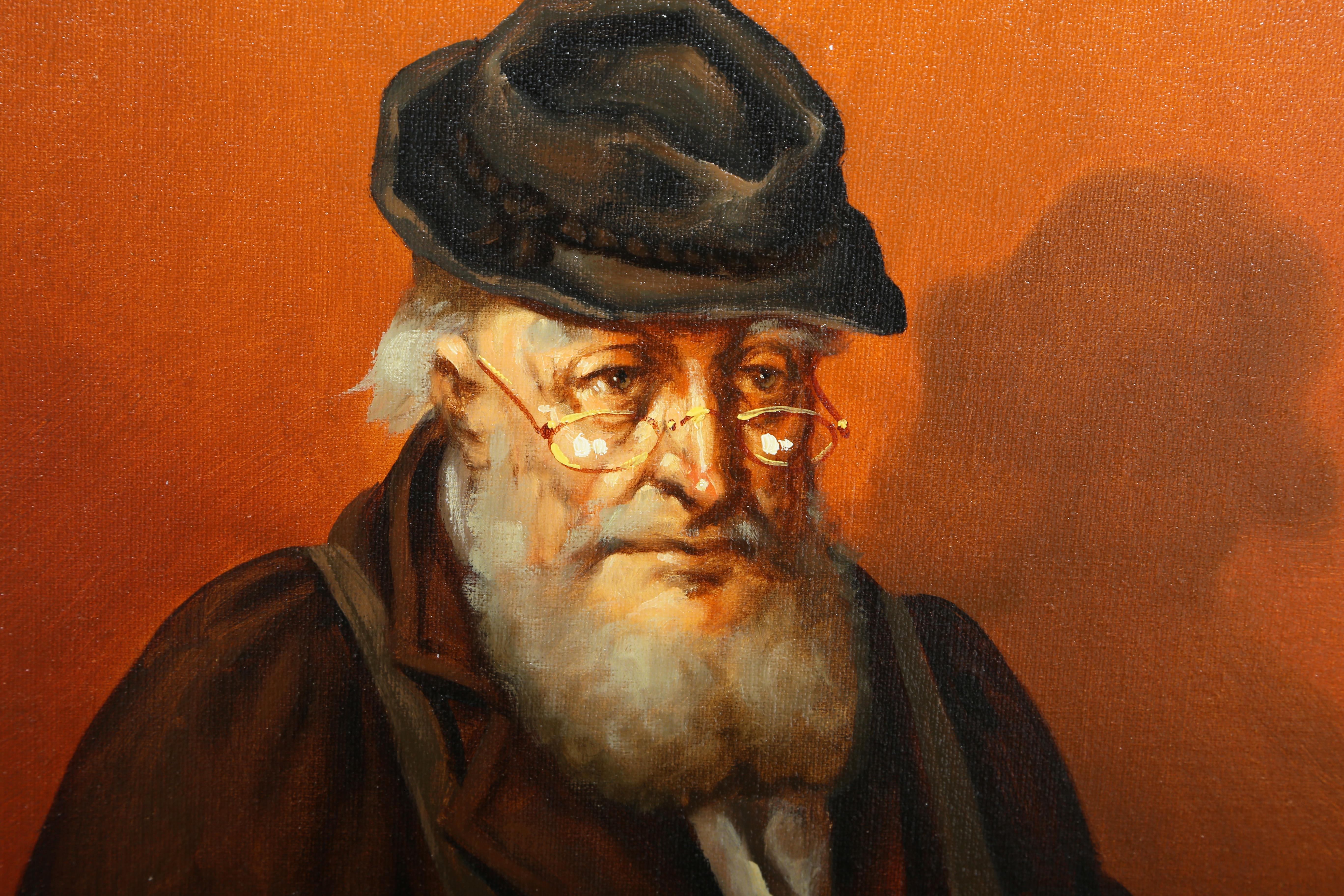 Mann mit Musikkasten II, Ölgemälde von Abraham Straski im Angebot 1