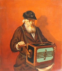 Vintage Man With Music Box II, Oil Painting by Abraham Straski
