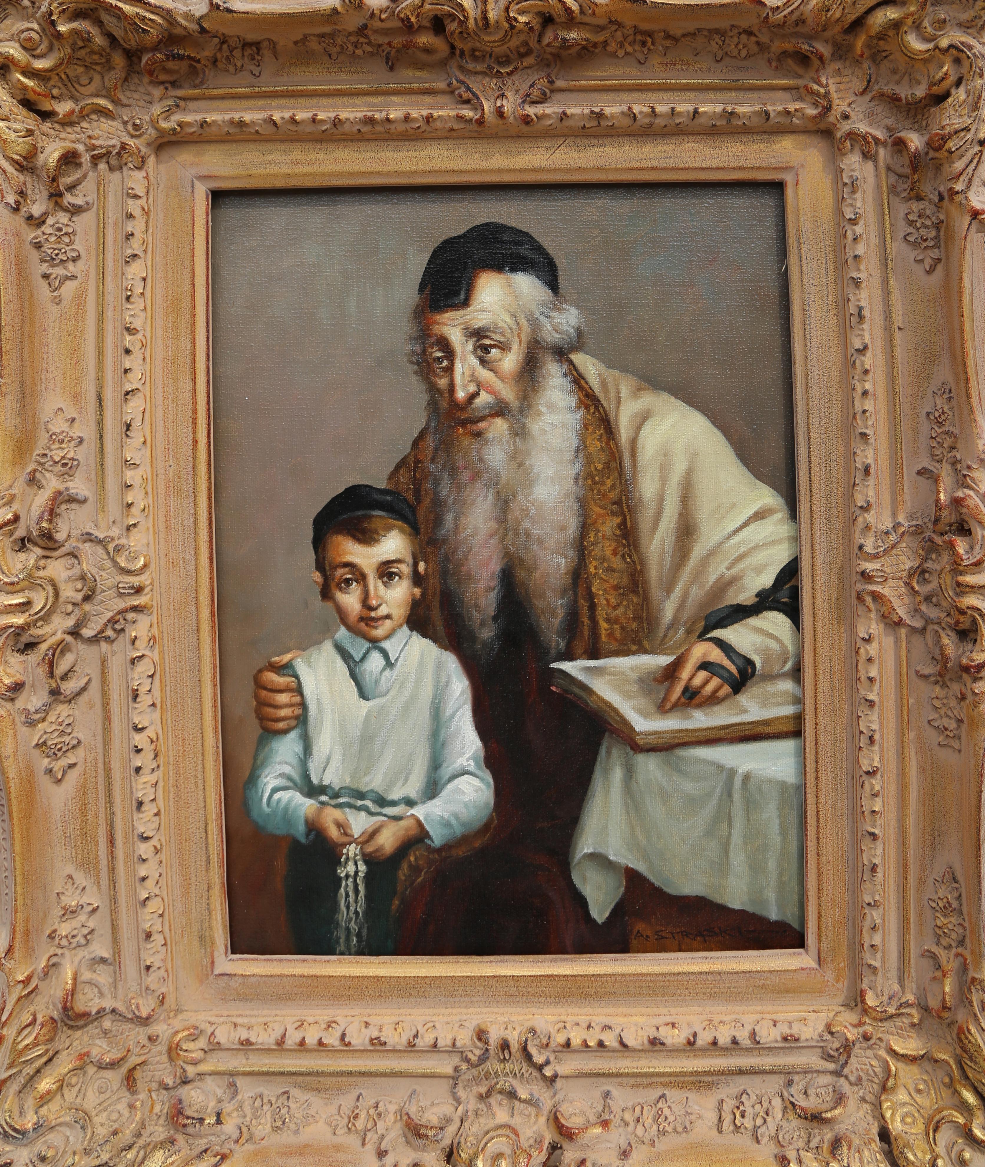 Rabbi and Student, Oil Painting by Abraham Straski 1957