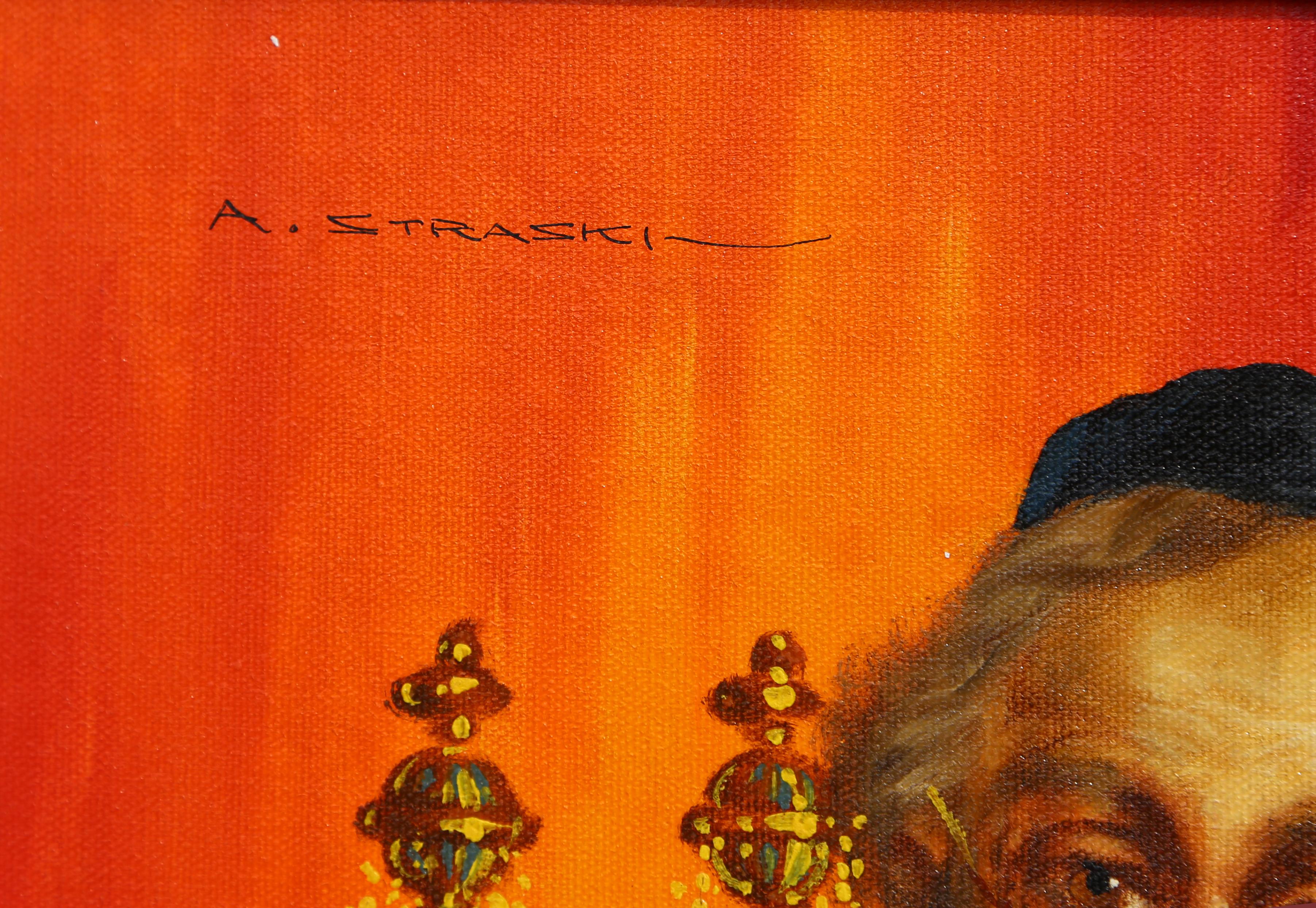 Lapin et Torah, peinture à l'huile d'Abraham Straski en vente 1