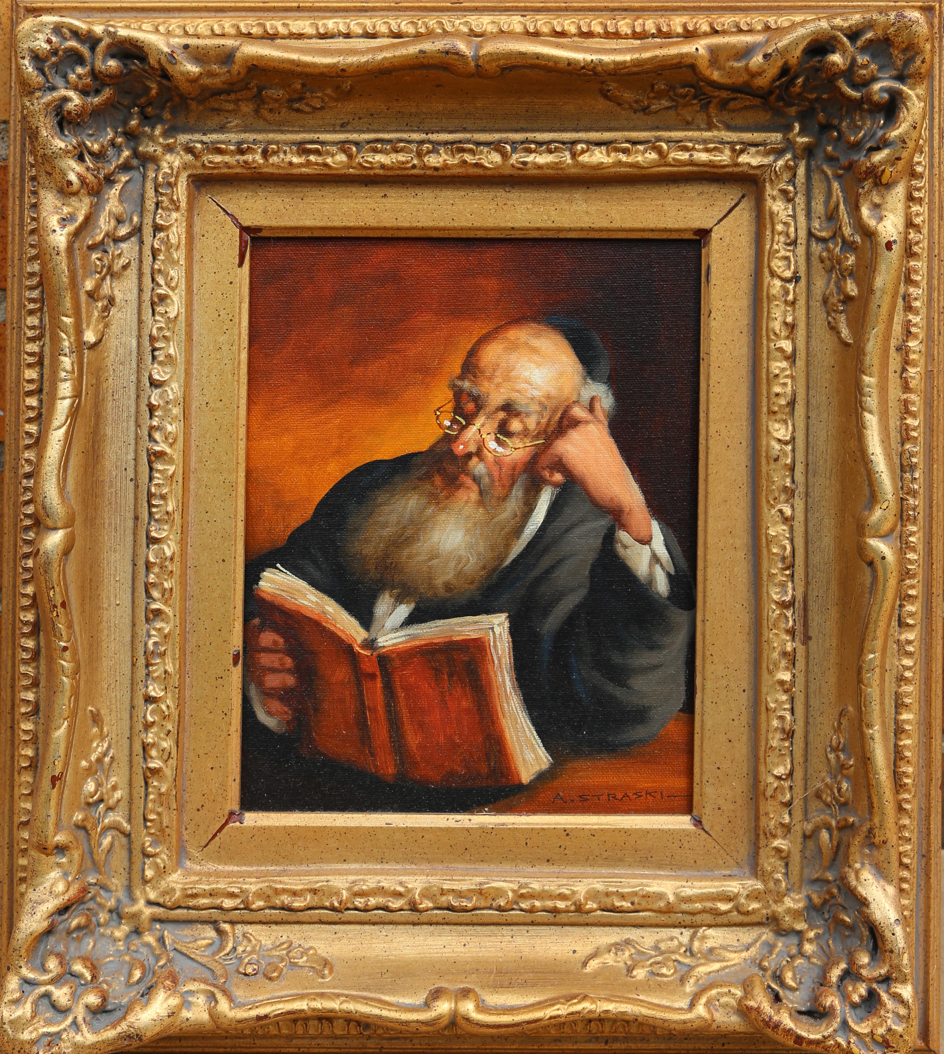 Rabbi Reading, Oil Painting by Abraham Straski