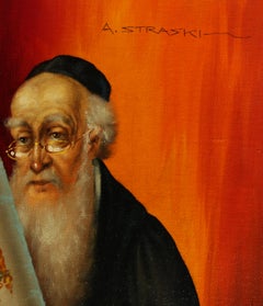 Rabbi with Torah (L), Signed Oil on Canvas by Abraham Straski