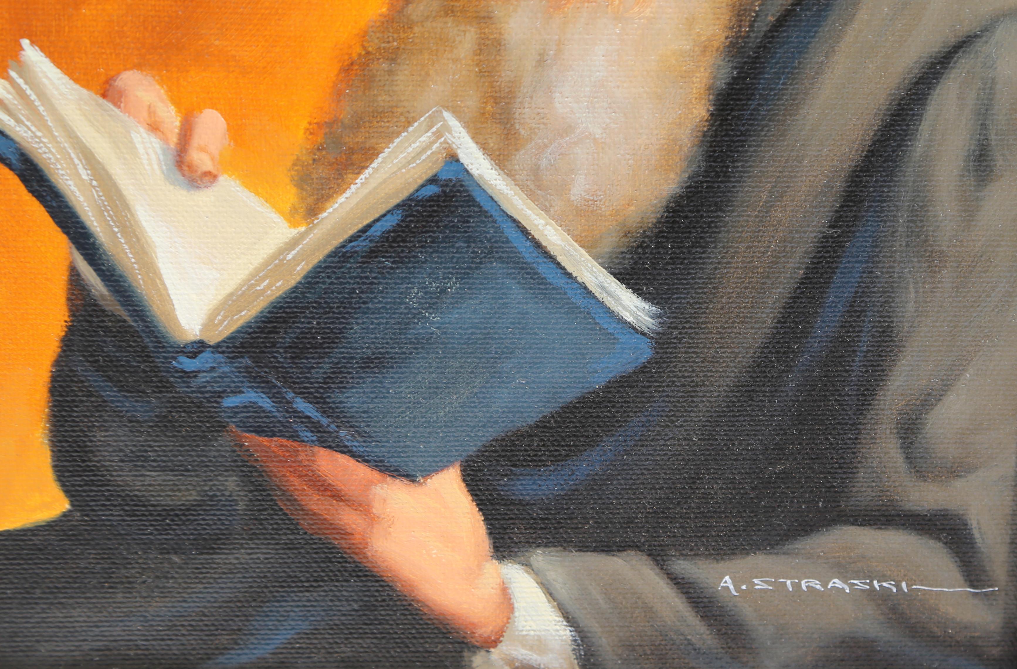 Reading Rabbi, peinture à l'huile d'Abraham Straski en vente 2